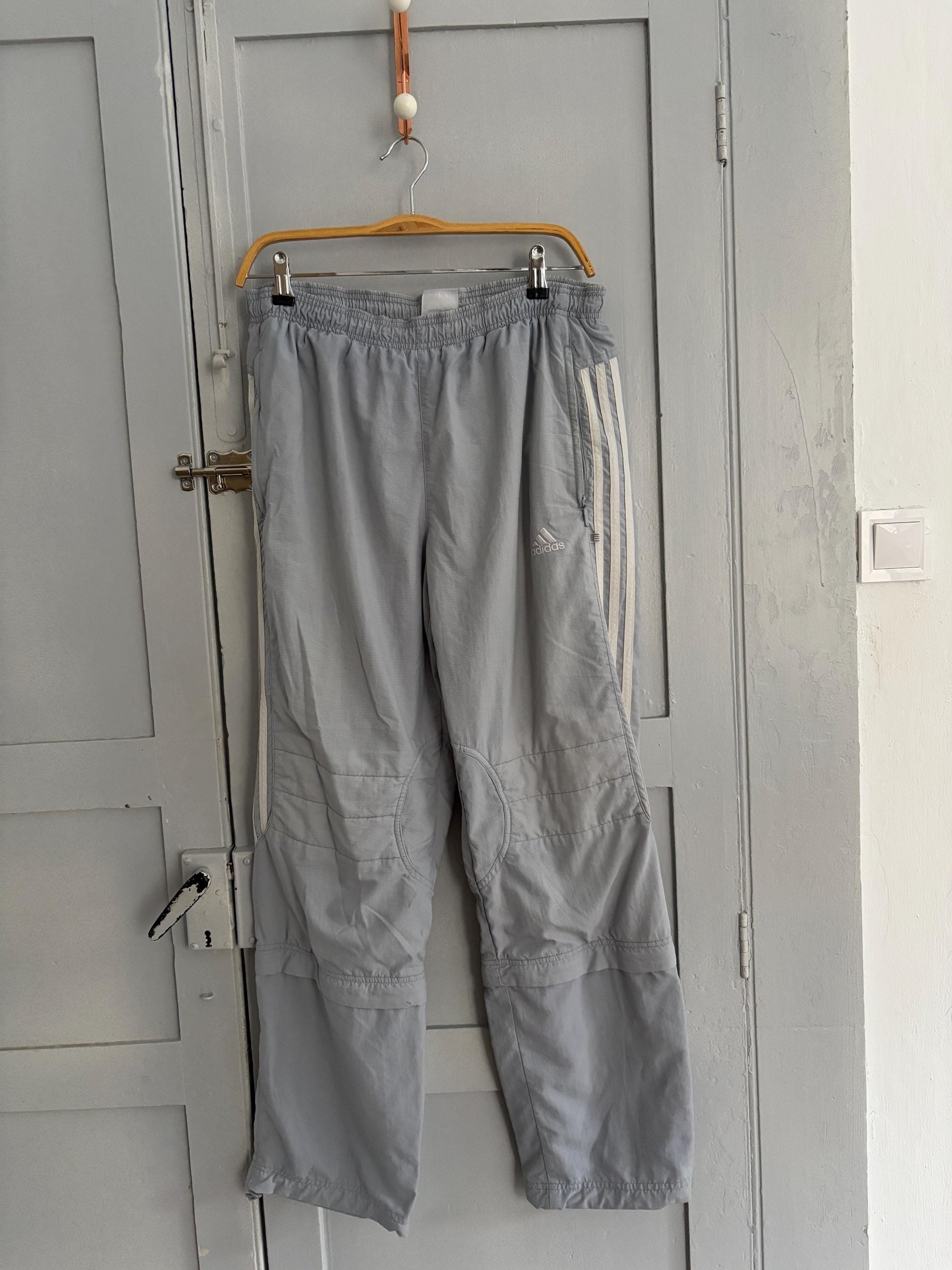 Vintage Adidas Zip-Off Training Pants – Light Blue 90s Track Pants – Convertible Cropped Joggers – UK 32 Japan L – Retro Sportswear