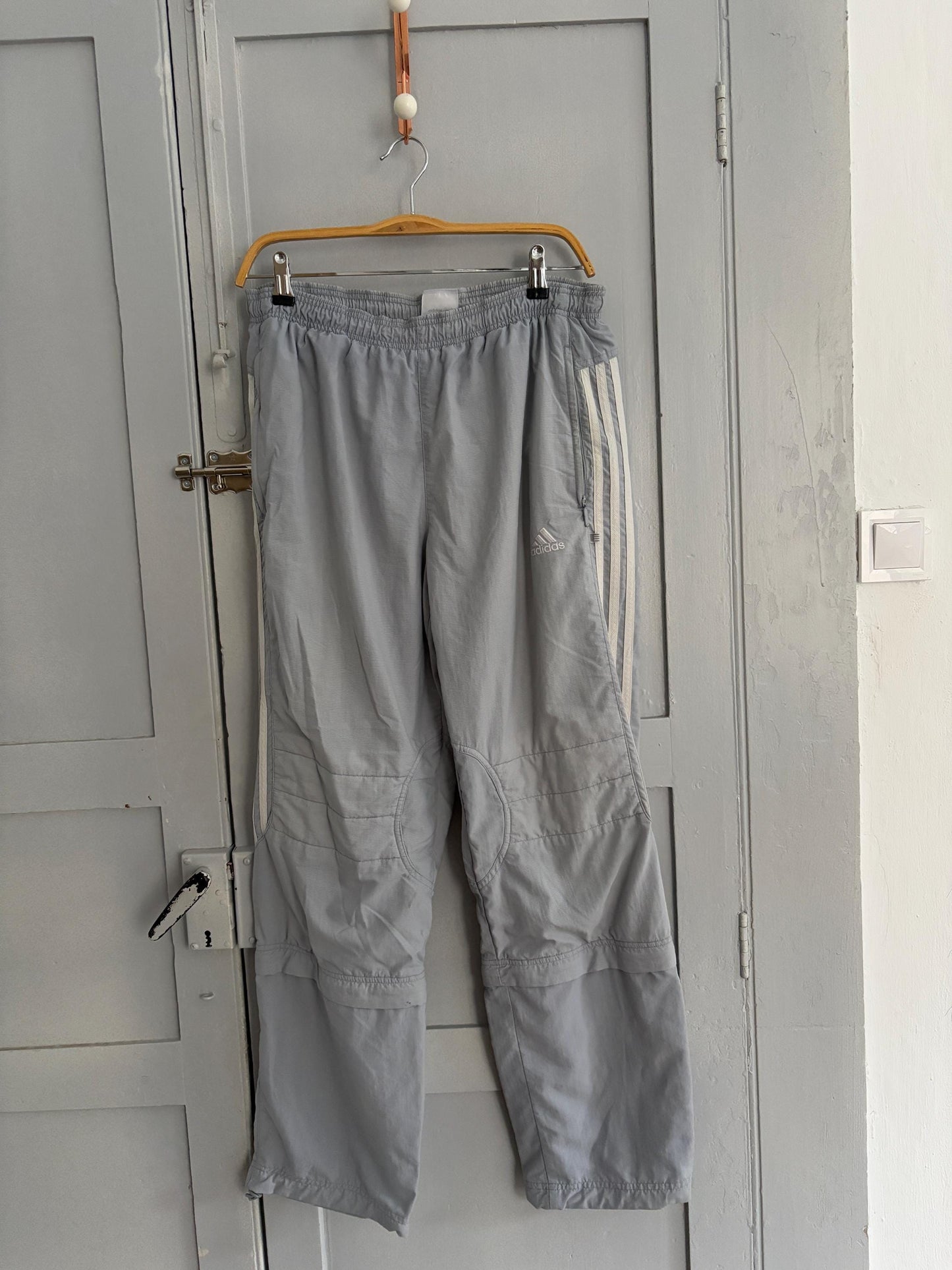 Vintage Adidas Zip-Off Training Pants – Light Blue 90s Track Pants – Convertible Cropped Joggers – UK 32 Japan L – Retro Sportswear