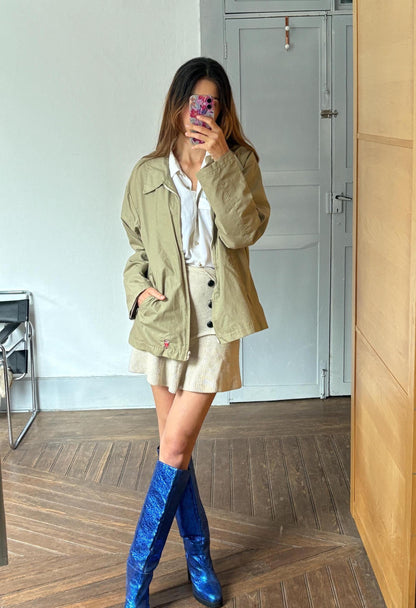 90s Beige Zip-Up Jacket, Made in Spain — fabric close-up