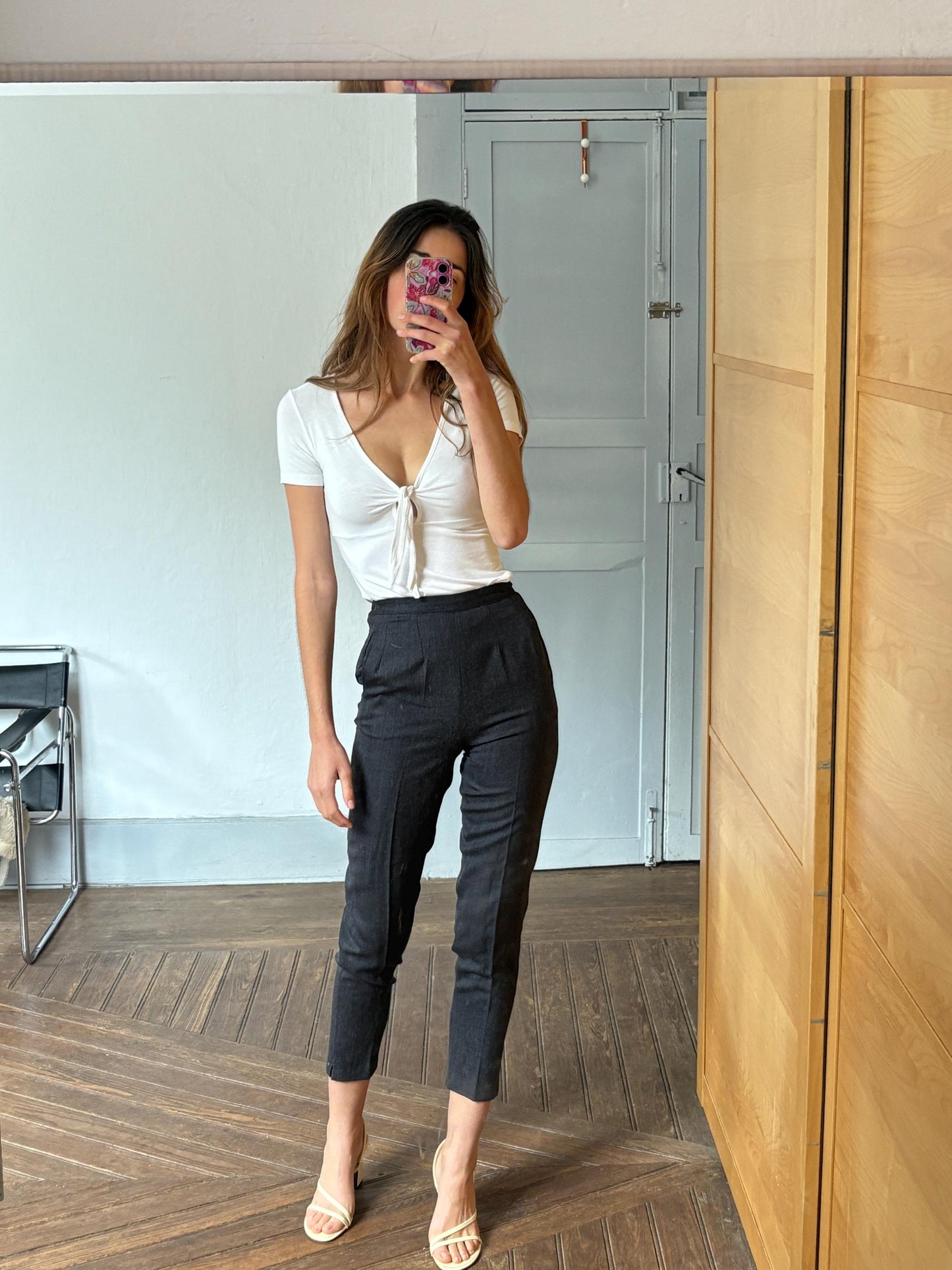 Vintage High-Waisted Tapered Pants, Napoleari Made in Italy, Elegant Slim Fit Trousers, Women’s Size M, Classic Chic Style, Pure soft wool