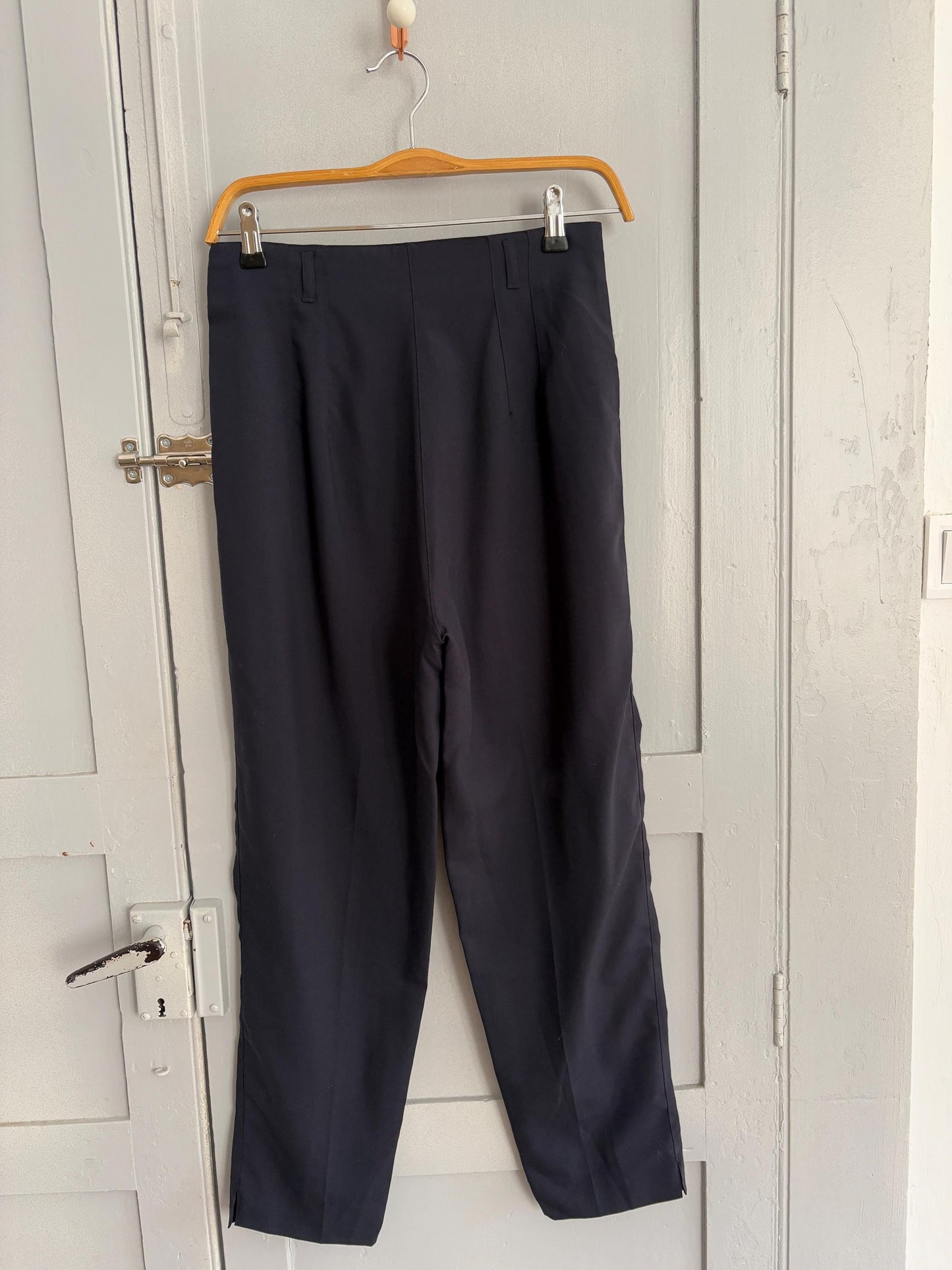 Pennyblack Wool Pants, Made in Italy, High-Waisted Cropped Trousers, Navy Blue Tailored Pants, Vintage Minimalist Style, Size IT 44 (M-L)