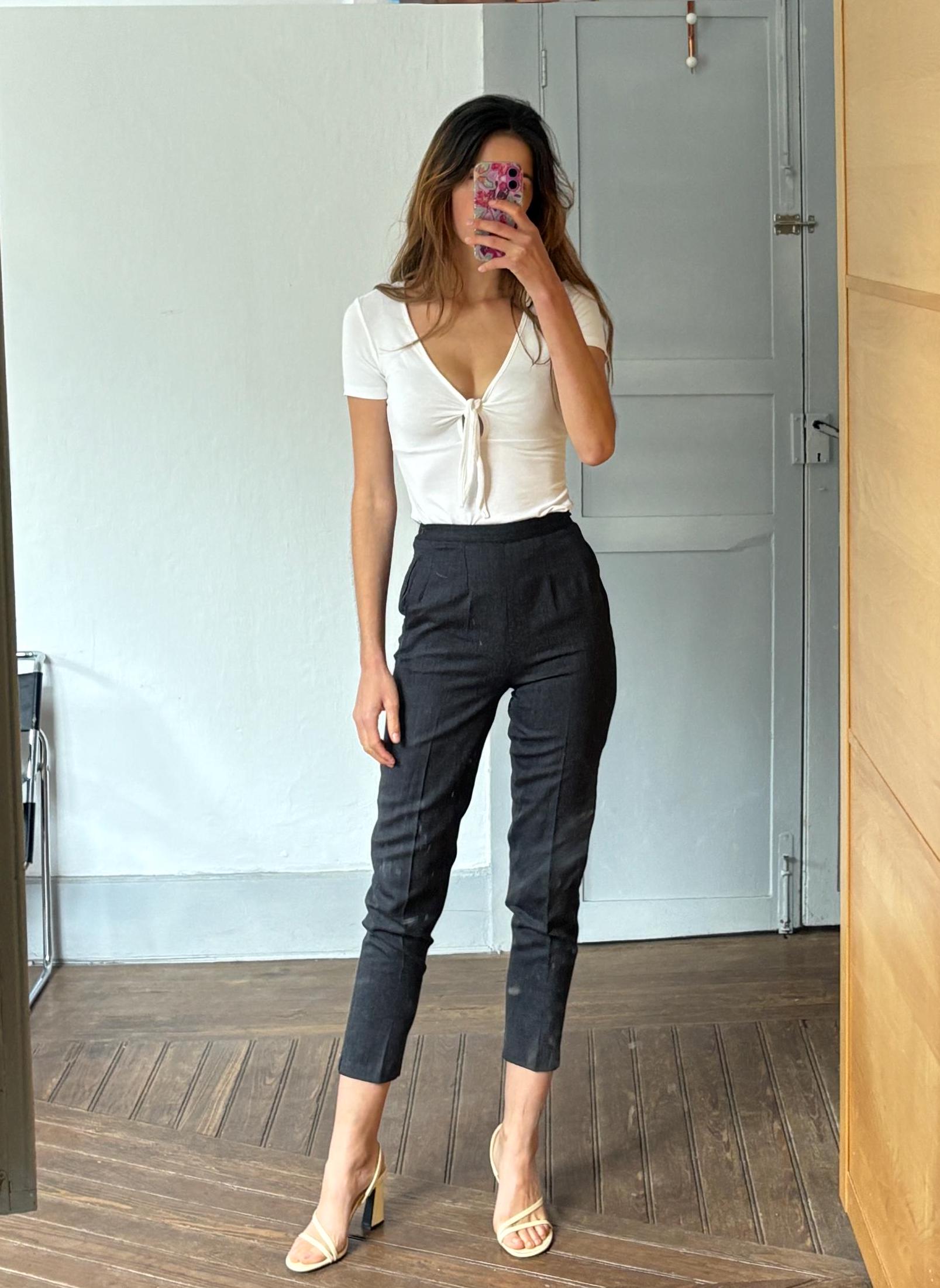 Vintage High-Waisted Tapered Pants, Napoleari Made in Italy, Elegant Slim Fit Trousers, Women’s Size M, Classic Chic Style, Pure soft wool