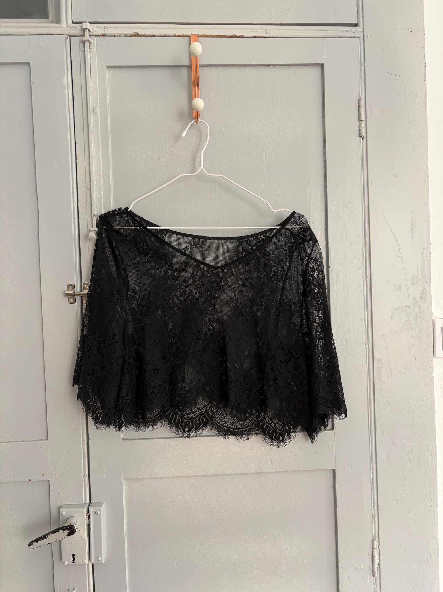 Sheer Black Lace Crop Top, Floral Mesh See-Through Blouse, Gothic Aesthetic Festival Top, Elegant Vintage Style Net Shirt, Size S