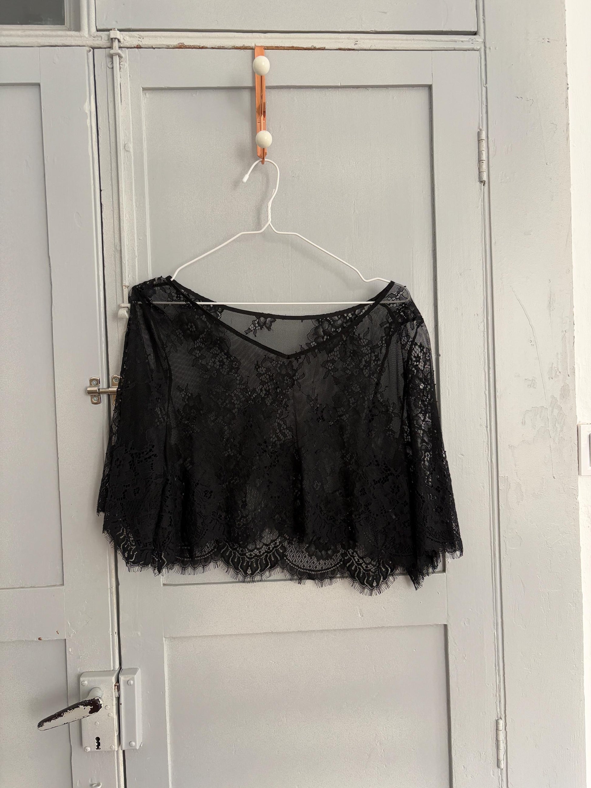 Sheer Black Lace Crop Top, Floral Mesh See-Through Blouse, Gothic Aesthetic Festival Top, Elegant Vintage Style Net Shirt, Size S