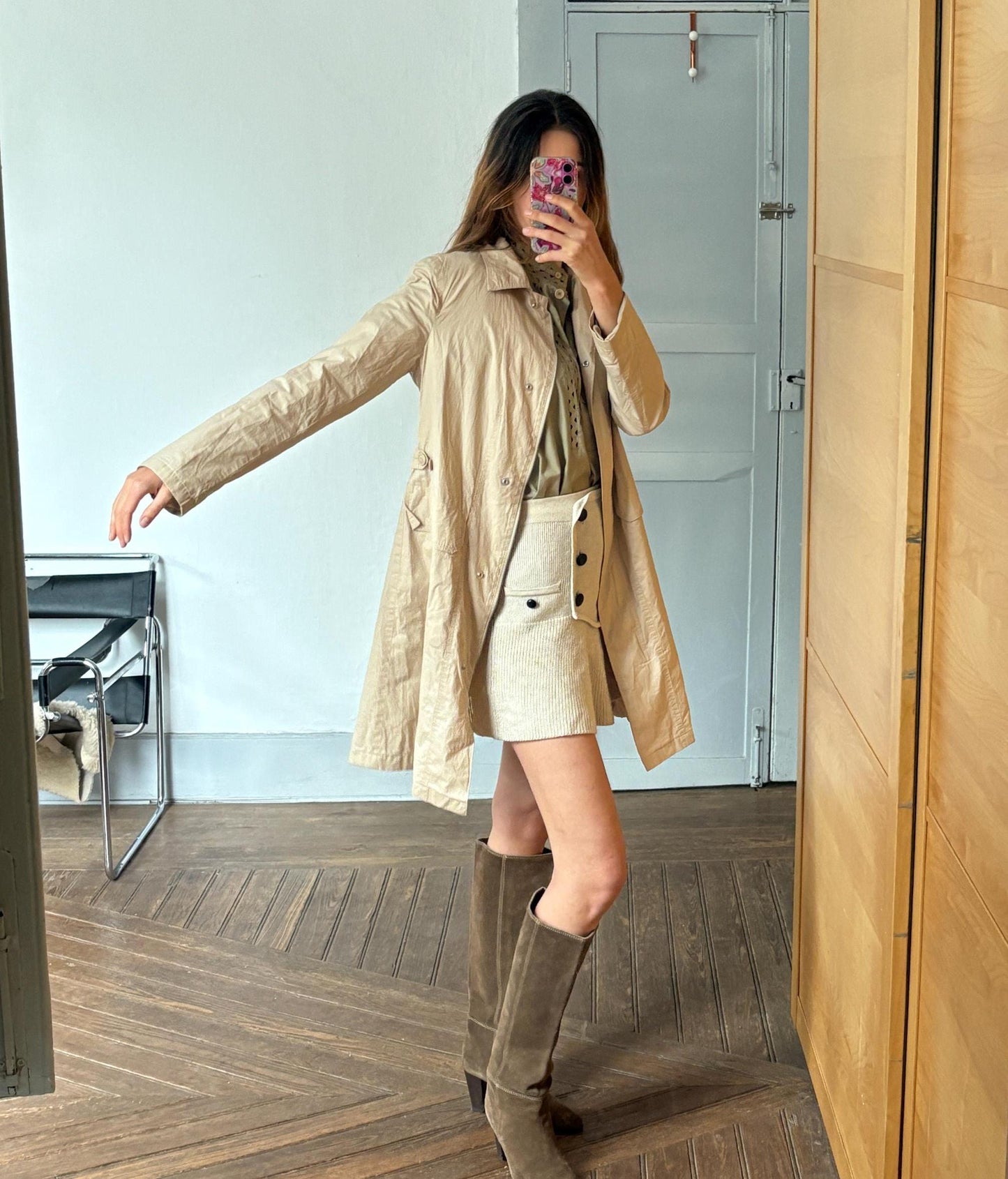 United Colors of Benetton Trench Coat, Beige Lightweight Windbreaker, Classic Long Jacket, Women’s Size L, Made in Italy