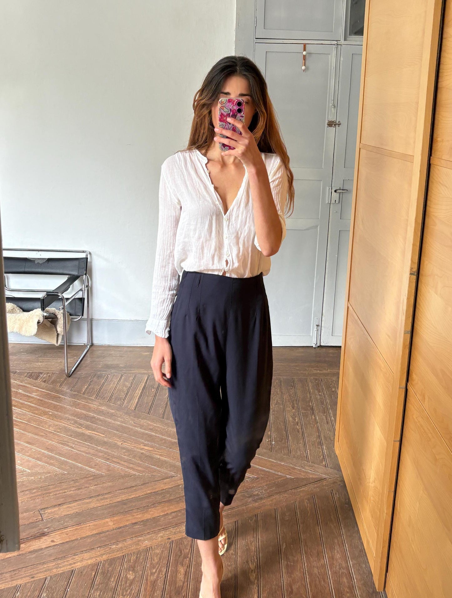 Pennyblack Wool Pants, Made in Italy, High-Waisted Cropped Trousers, Navy Blue Tailored Pants, Vintage Minimalist Style, Size IT 44 (M-L)