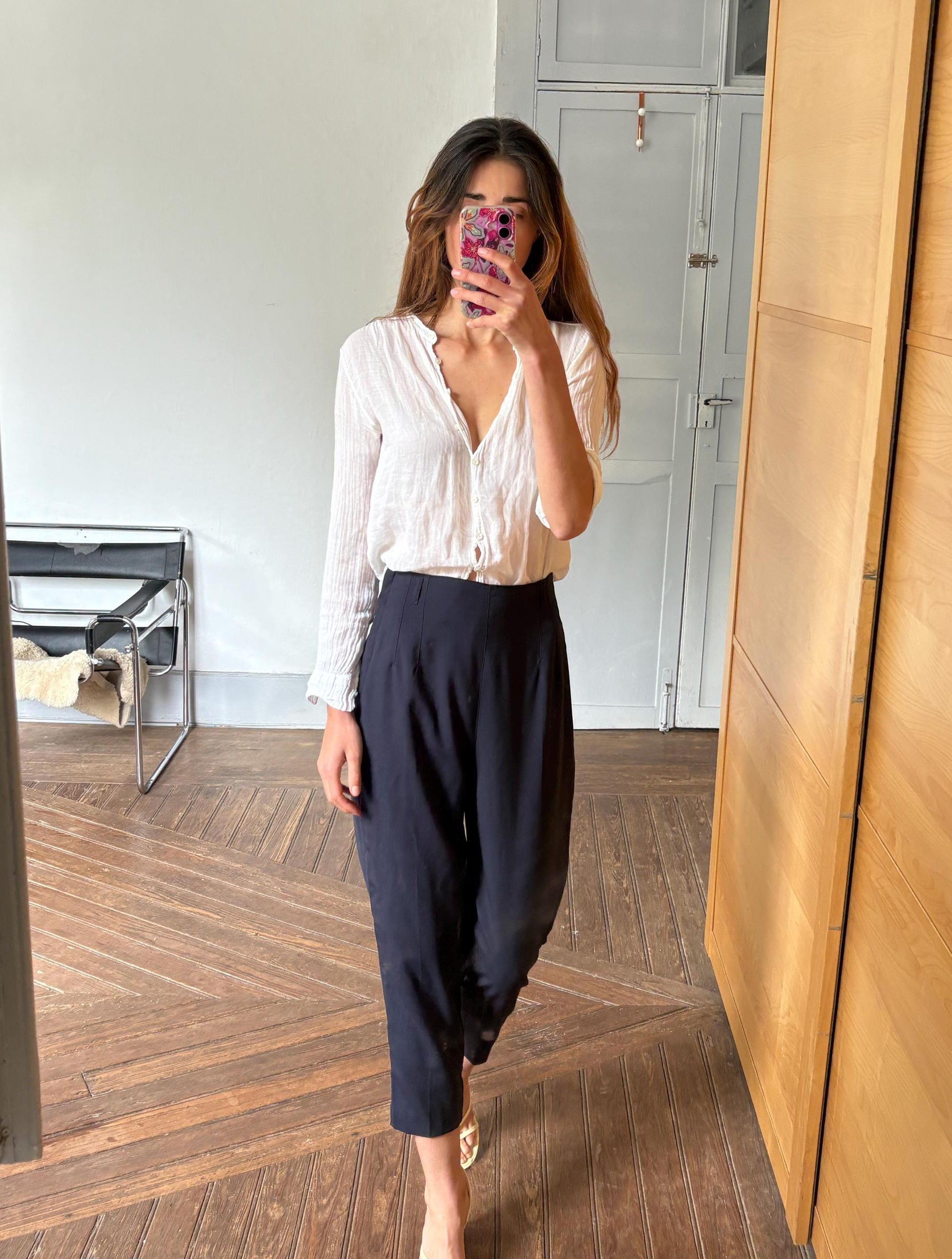 Pennyblack Wool Pants, Made in Italy, High-Waisted Cropped Trousers, Navy Blue Tailored Pants, Vintage Minimalist Style, Size IT 44 (M-L)