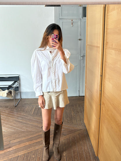 Vintage White Eyelet Lace Blouse — fabric close-up