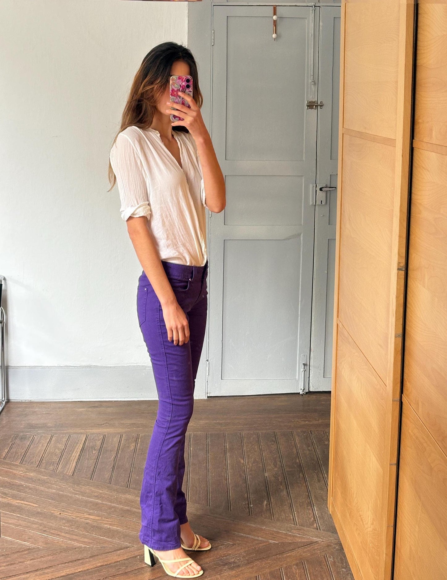 Vintage Pedro del Hierro Sport purple denim pants, Spanish designer jeans, low waist Y2K skinny fit, 90s sexy millennial style, Barbiecore,