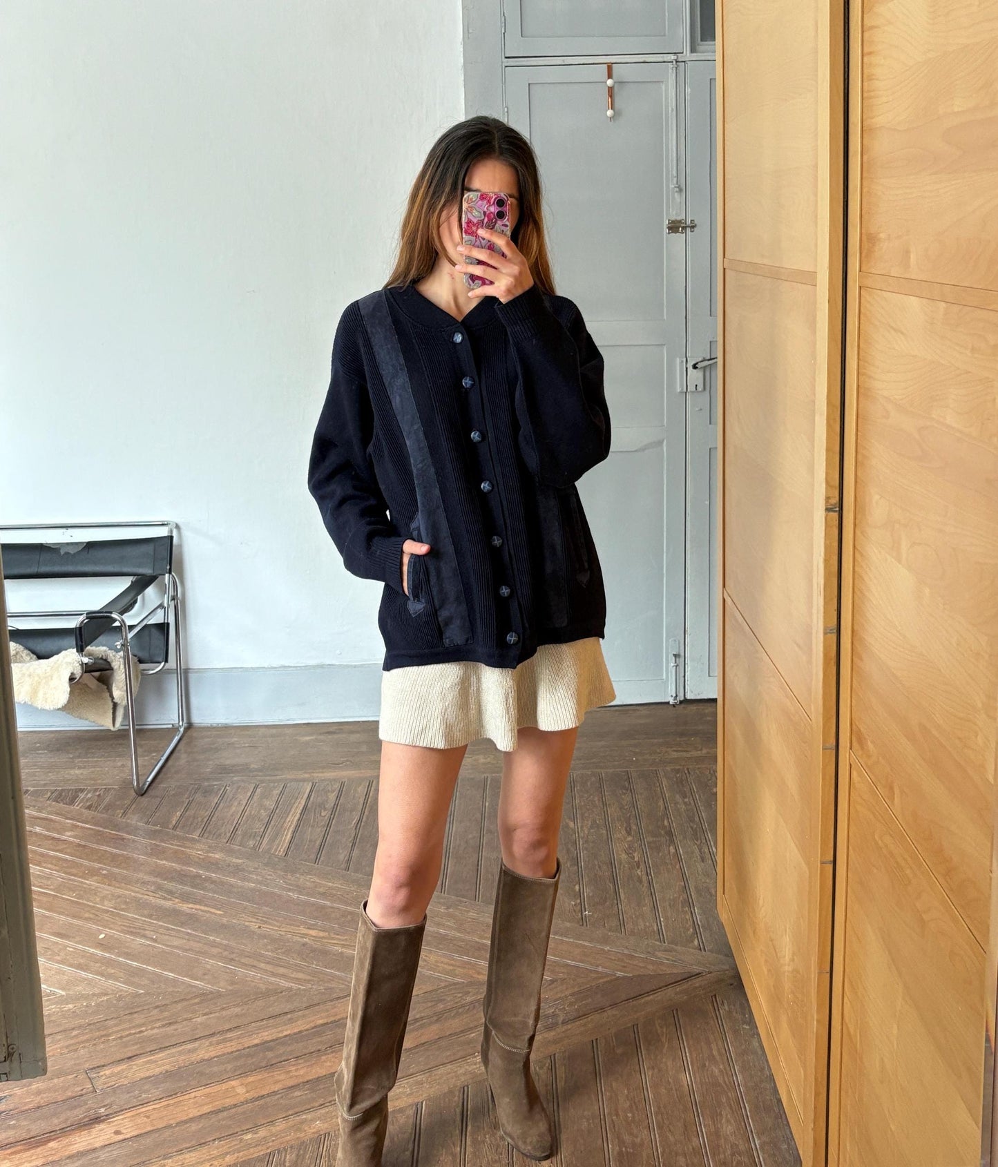 Navy blue vintage Men cardigan, Classic Dark Academia aesthetic jumper, Grandpa fashion winter knit wear