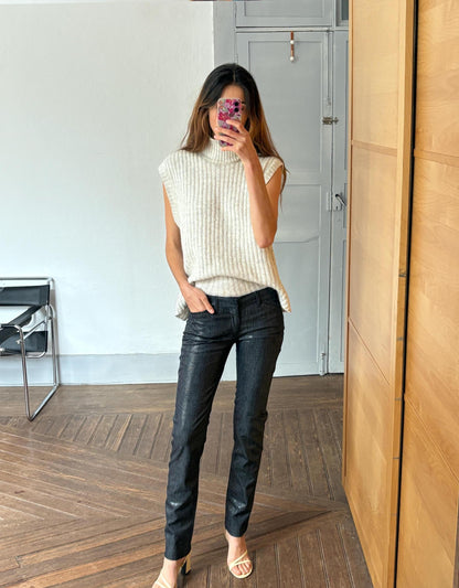 Vintage Metallic Black Pants, Drykorn Slim Fit Trousers