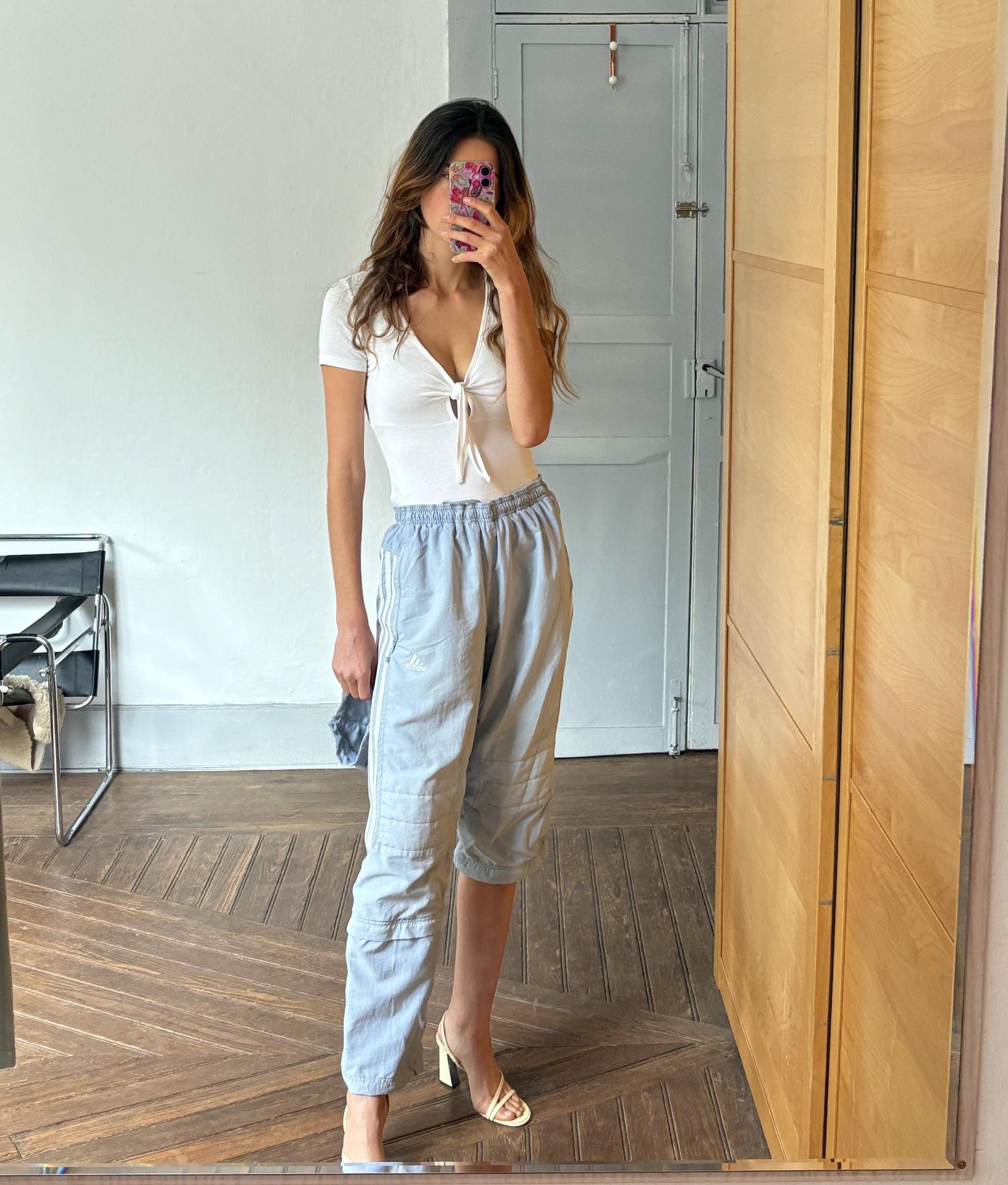 Vintage Adidas Zip-Off Training Pants – Light Blue 90s Track Pants – Convertible Cropped Joggers – UK 32 Japan L – Retro Sportswear