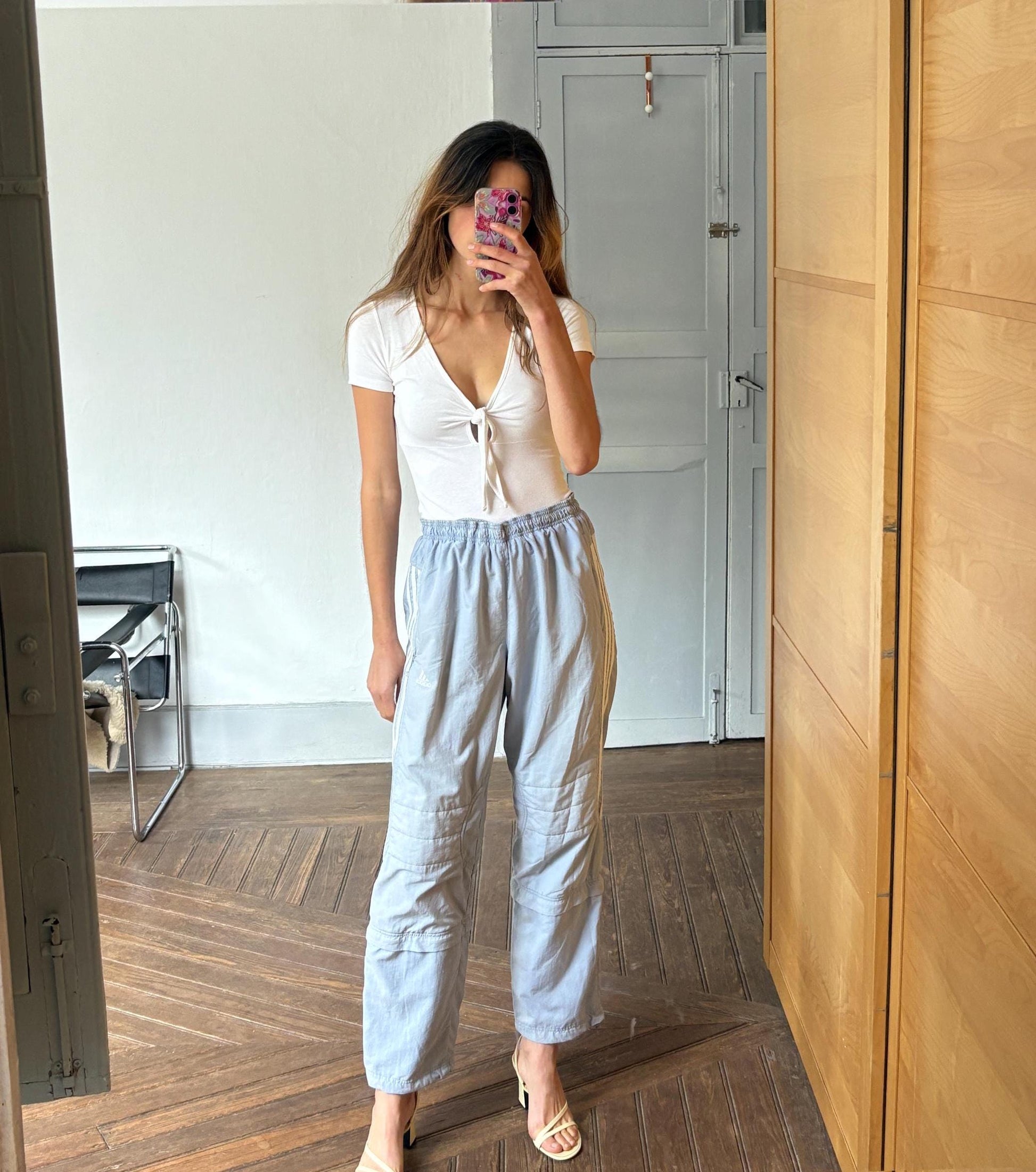 Vintage Adidas Zip-Off Training Pants – Light Blue 90s Track Pants – Convertible Cropped Joggers – UK 32 Japan L – Retro Sportswear