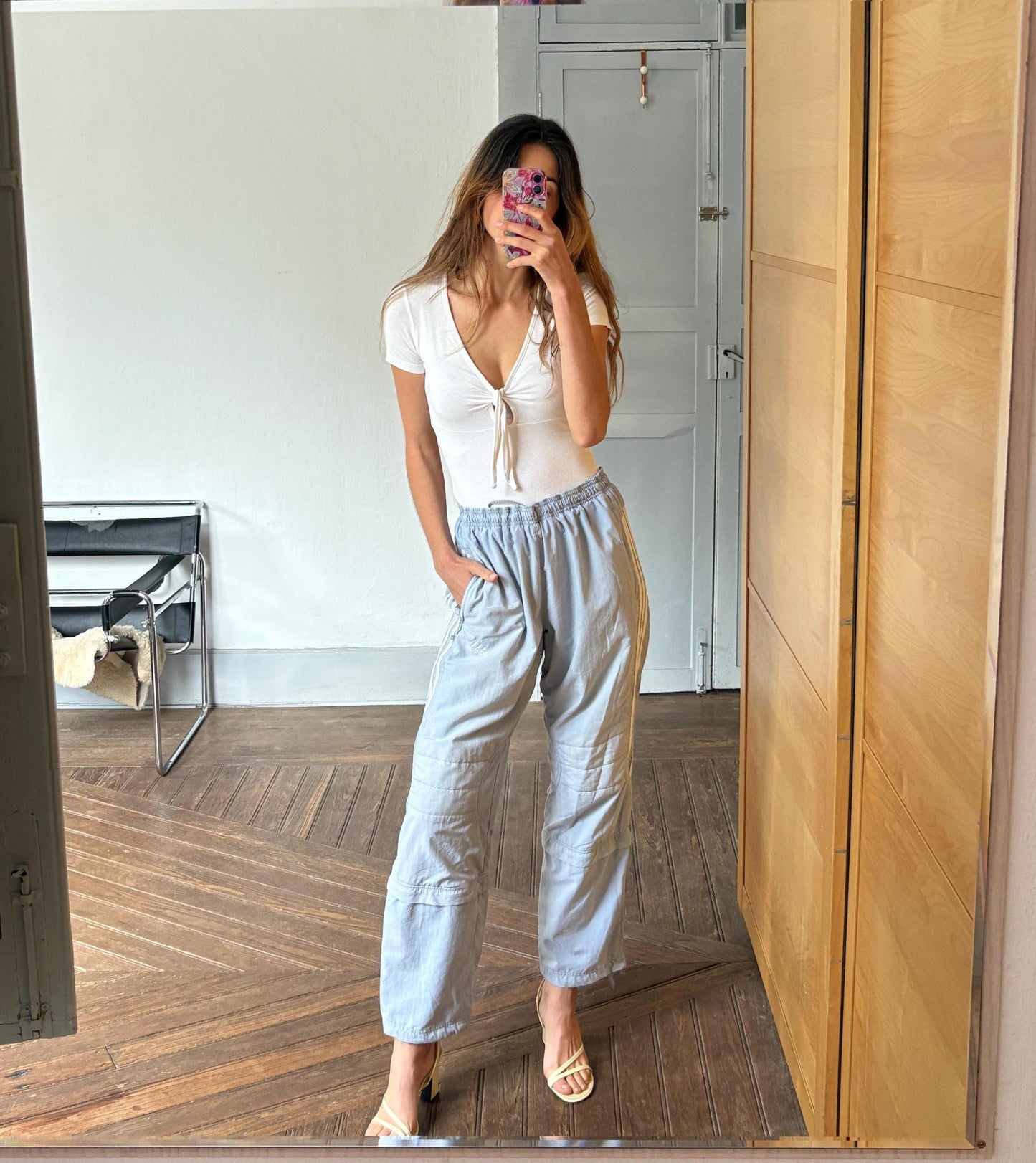 Vintage Adidas Zip-Off Training Pants – Light Blue 90s Track Pants – Convertible Cropped Joggers – UK 32 Japan L – Retro Sportswear