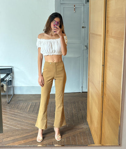 Vintage 70s High-Waisted Mustard Flared Pants — detail