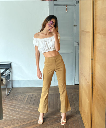 Vintage 70s High-Waisted Mustard Flared Pants — additional view 5