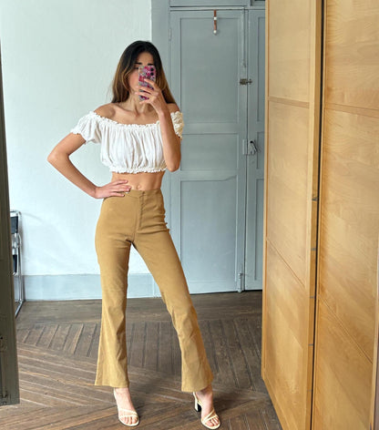 Vintage 70s High-Waisted Mustard Flared Pants — additional view 7