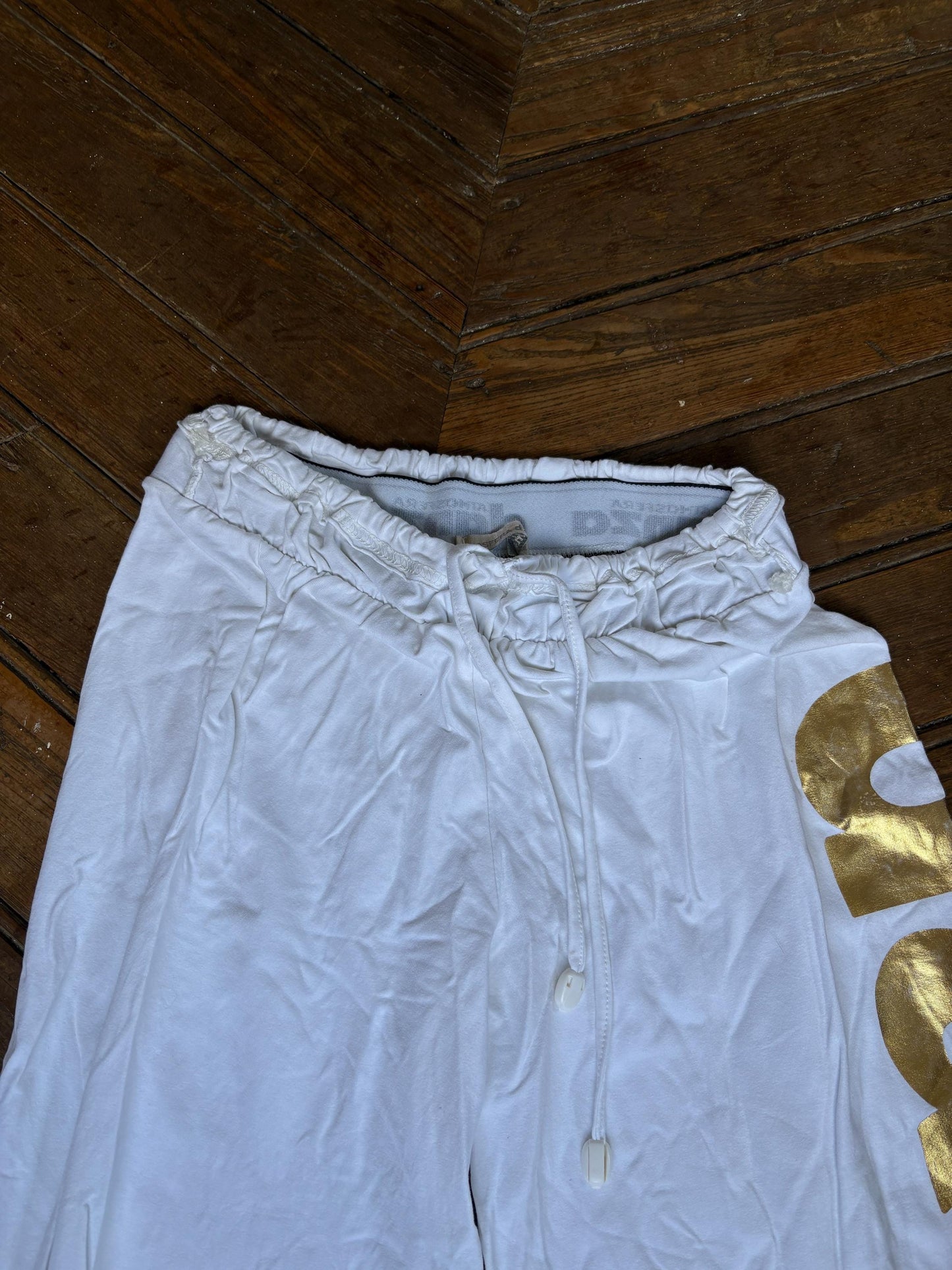 Vintage Atmosfera Danza White & Gold Dance Pants – Italian Chic Meets Sporty Glam, S
