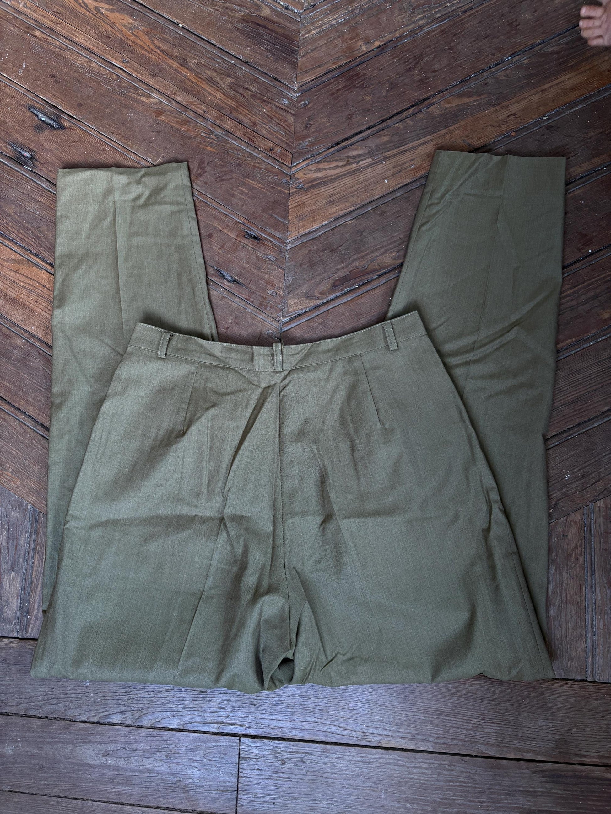 Vintage Italian Wool Trousers by I Blues – High-Waisted Green Tailored Pants, Made in Italy, IT 48