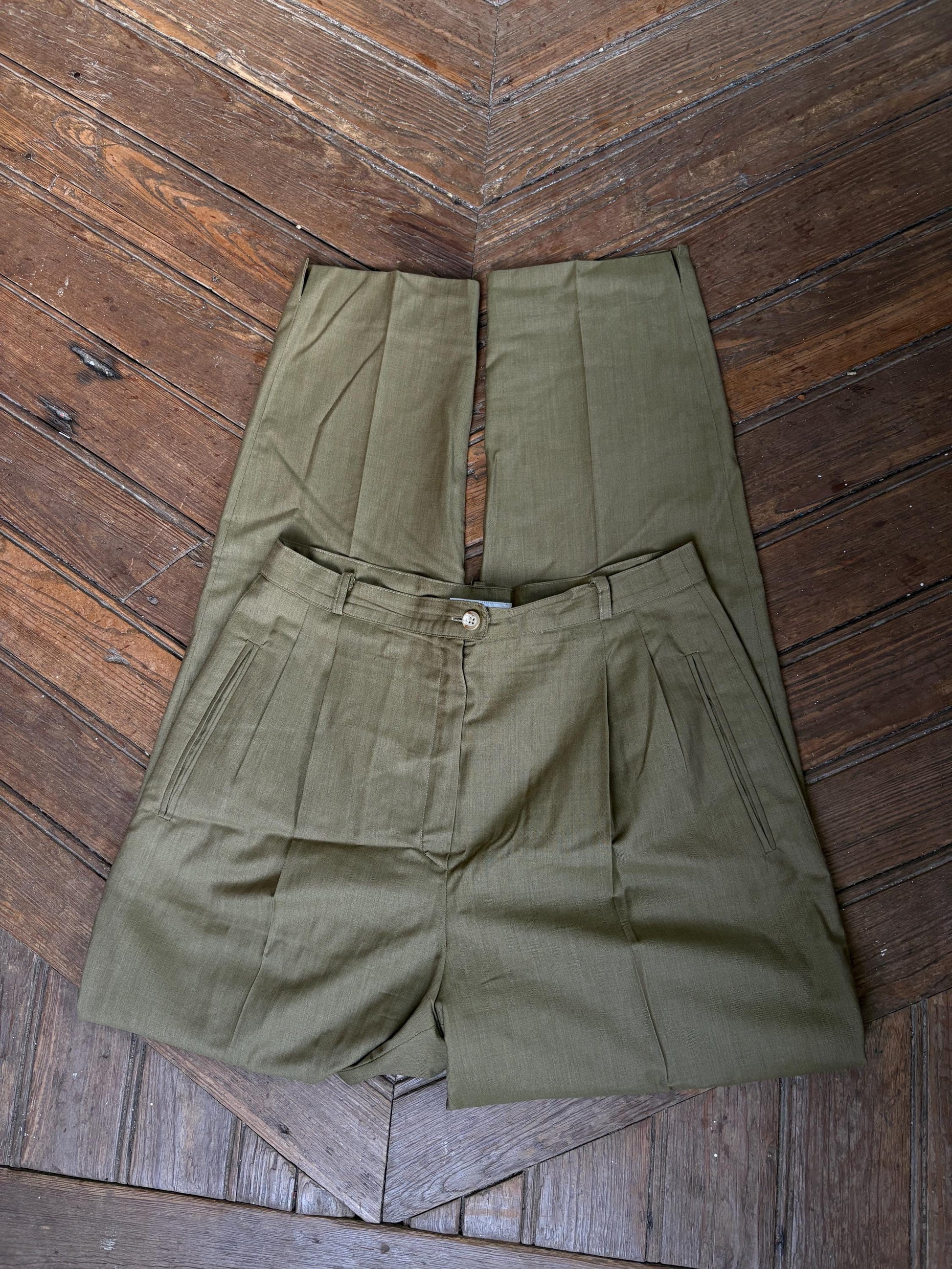 Vintage Italian Wool Trousers by I Blues – High-Waisted Green Tailored Pants, Made in Italy, IT 48