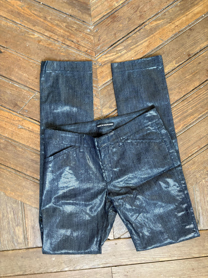 Vintage Metallic Black Pants, Drykorn Slim Fit Trousers