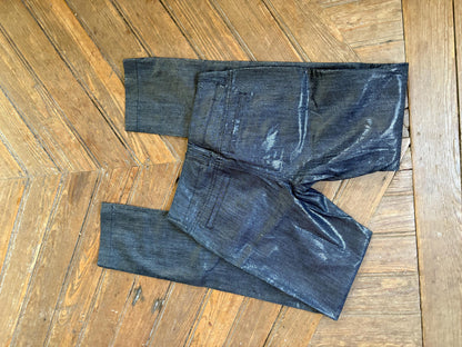 Vintage Metallic Black Pants, Drykorn Slim Fit Trousers