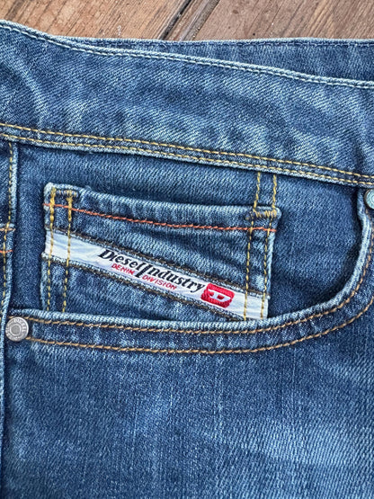 Vintage Diesel Denim Skirt Y2K 90s Mid-Length Stretch