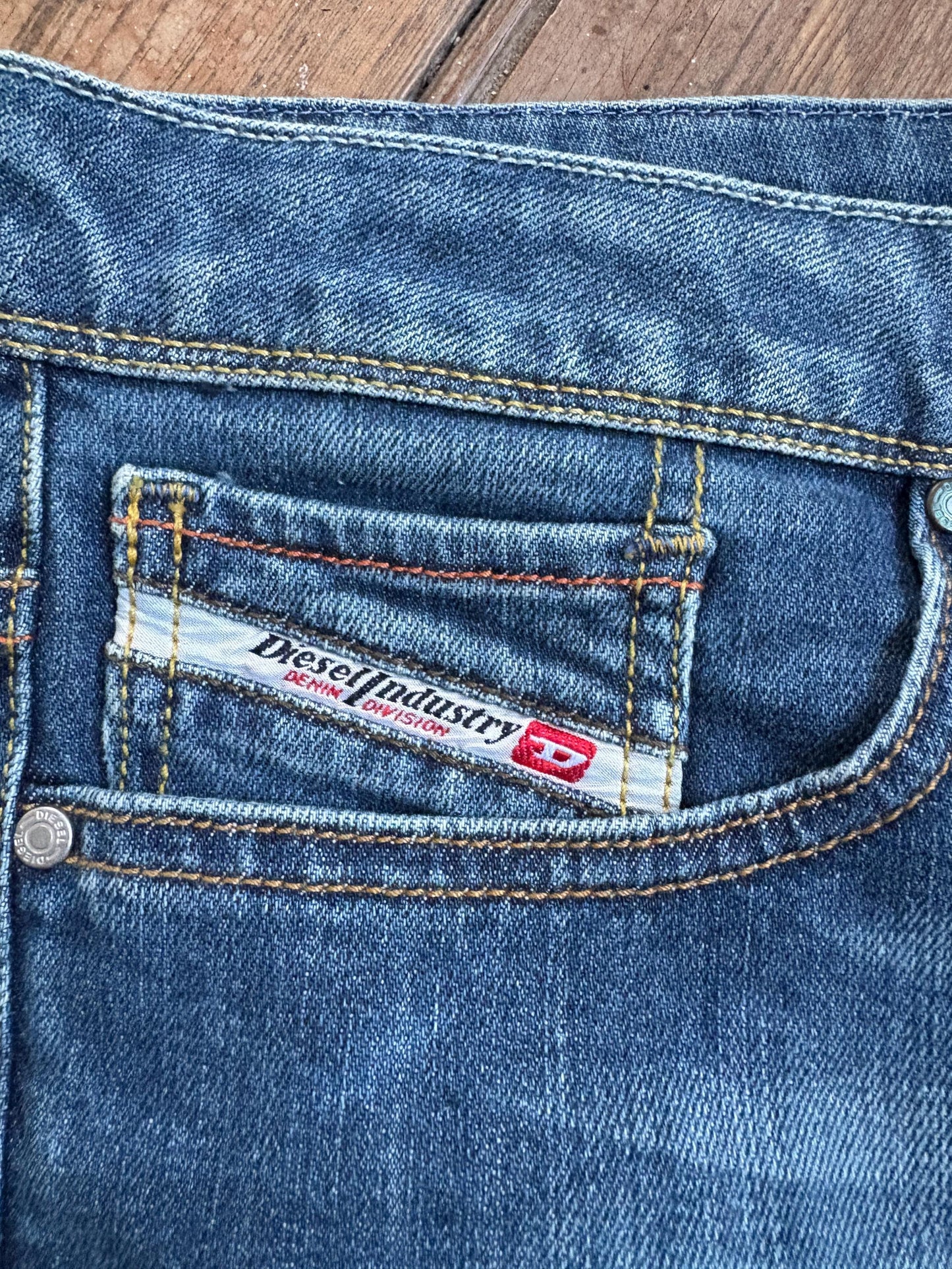 Vintage Diesel Denim Skirt – Y2K 90s Aesthetic, Stretch Denim, Mid-Length, Size EU 42 / UK 14 / US 10