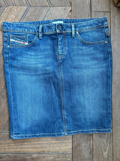 Vintage Diesel Denim Skirt Y2K 90s Mid-Length Stretch
