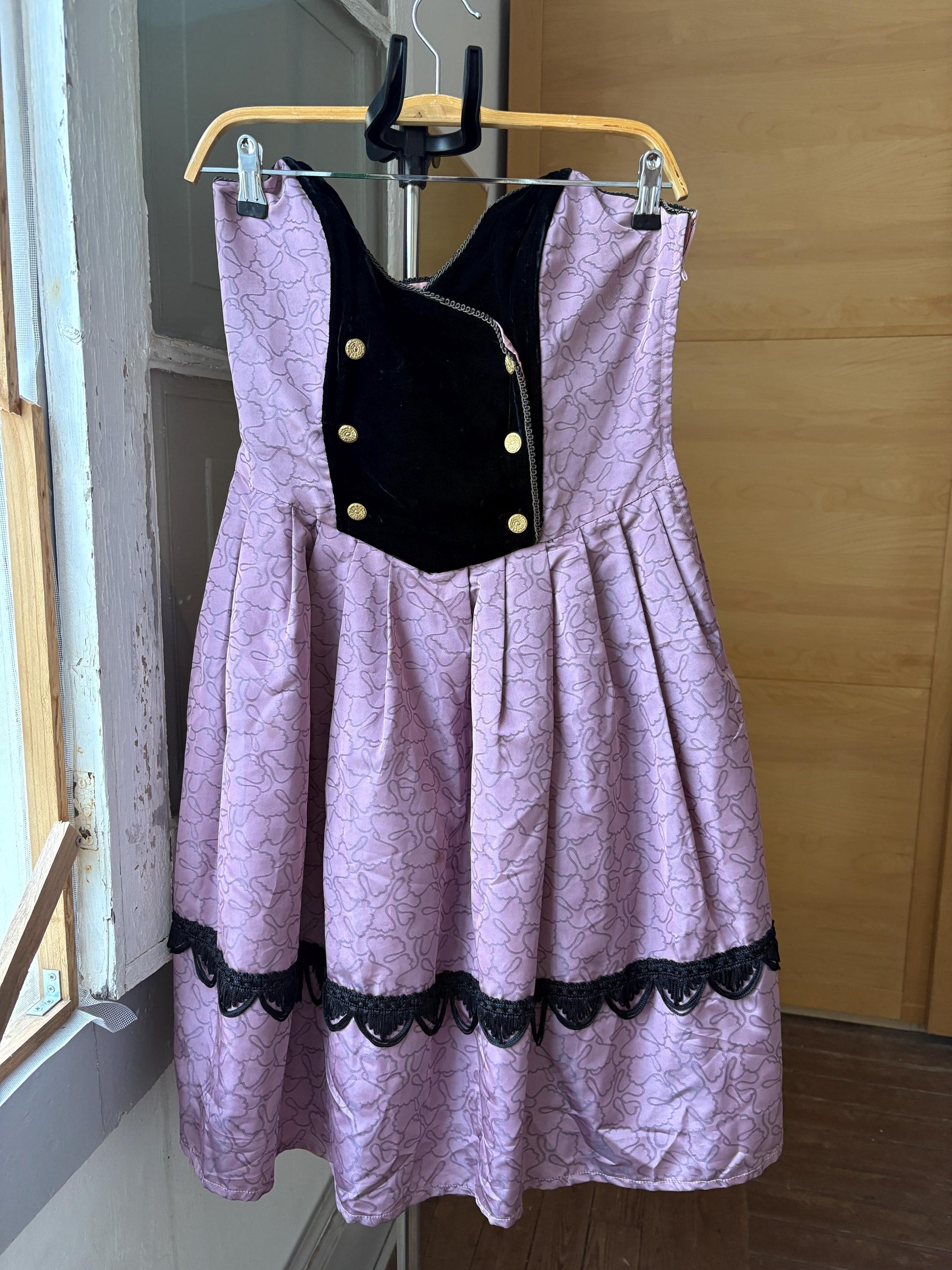 Vintage Spanish designer unique Paco Guzman Strapless Velvet & Satin Dress – Gothic Rococo Inspired outfit, Purple and black velvet costume