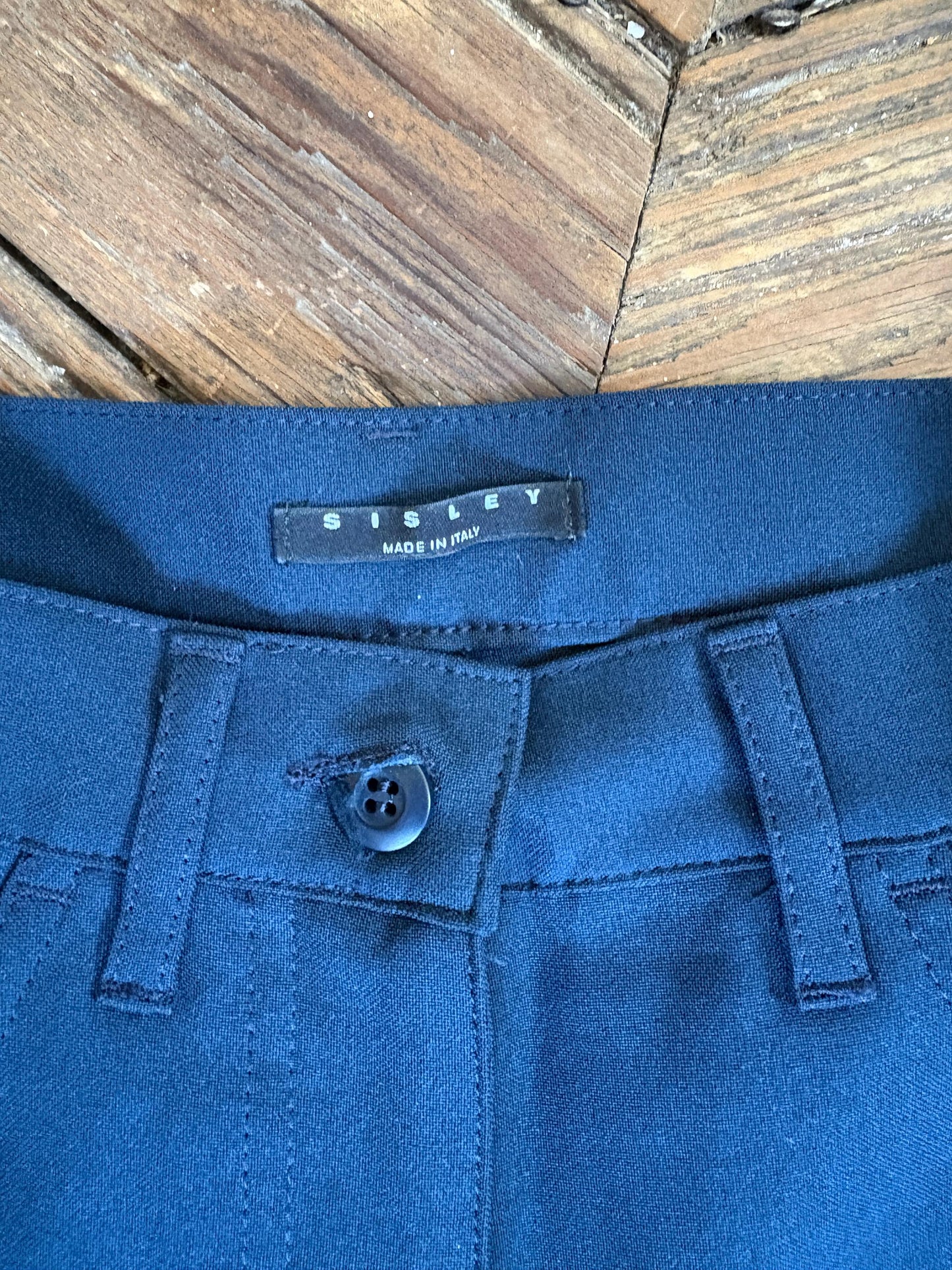 Vintage Sisley Dark Blue High Waist Skinny Trousers – Made in Italy – Minimalist Y2K Office Chic Pants – Size XS