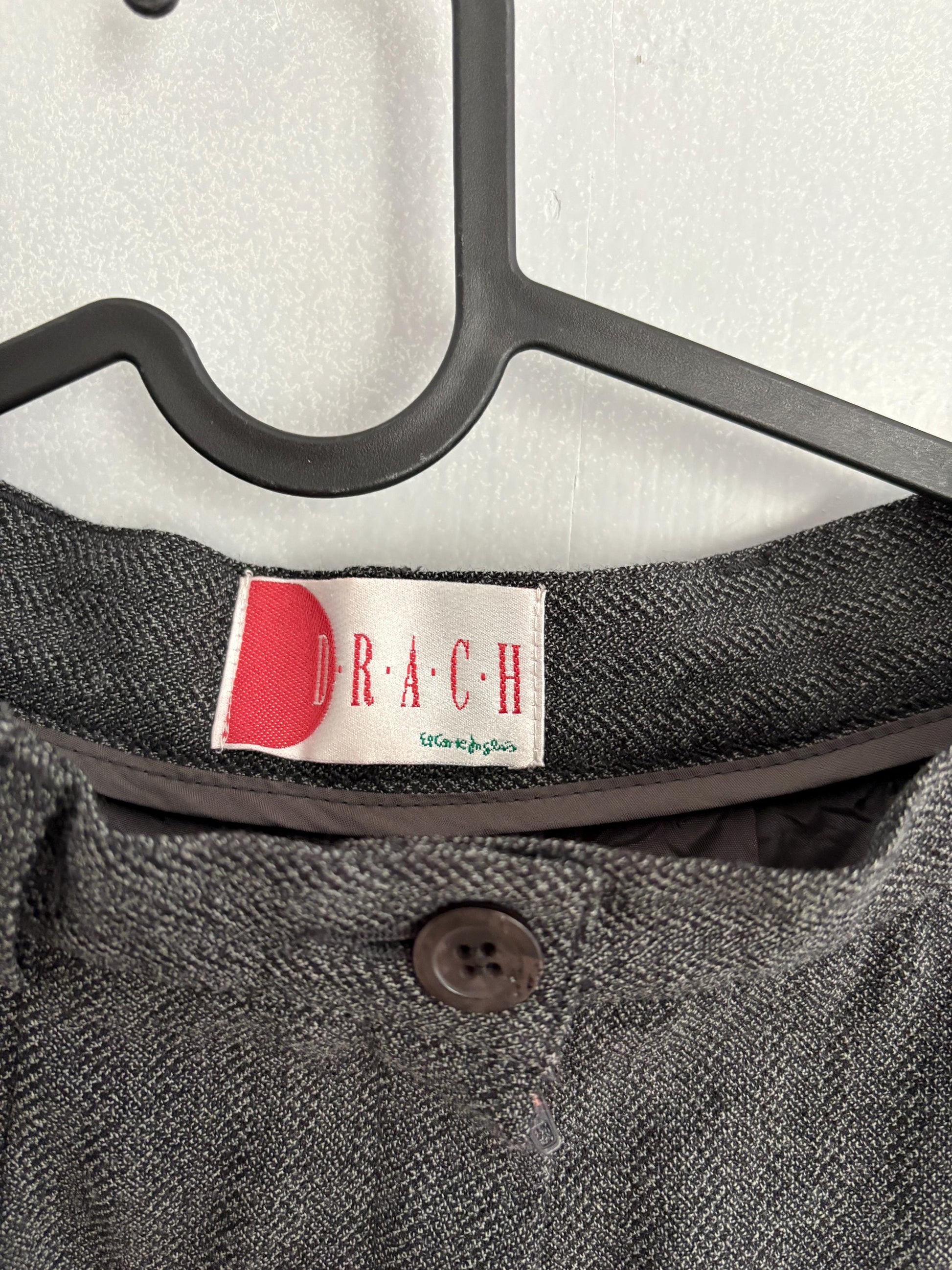 Vintage wool blend trousers DRACH for El Corte Inglés dark academia aesthetic long pants in grey herringbone textured weave