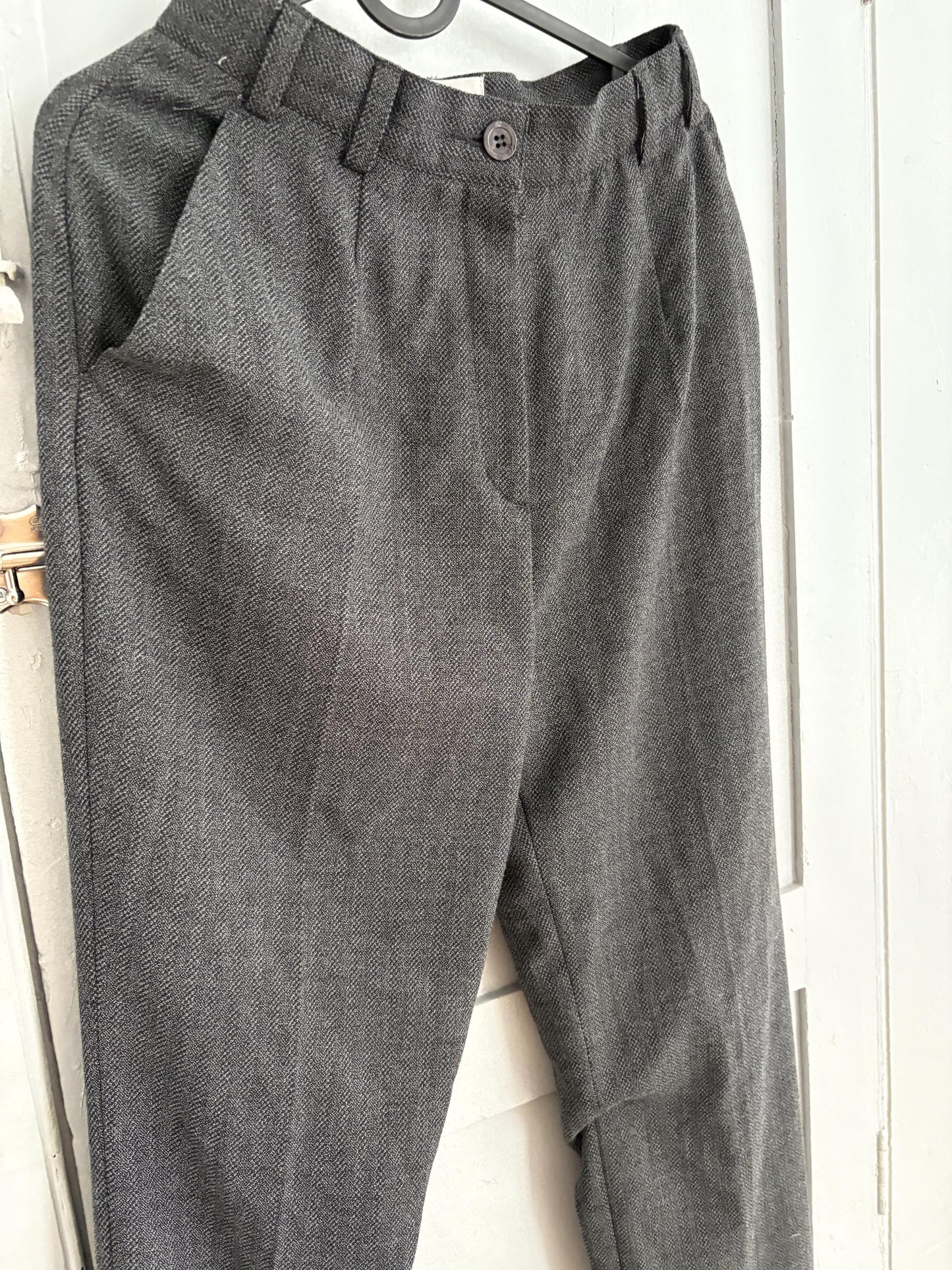 Vintage wool blend trousers DRACH for El Corte Inglés dark academia aesthetic long pants in grey herringbone textured weave