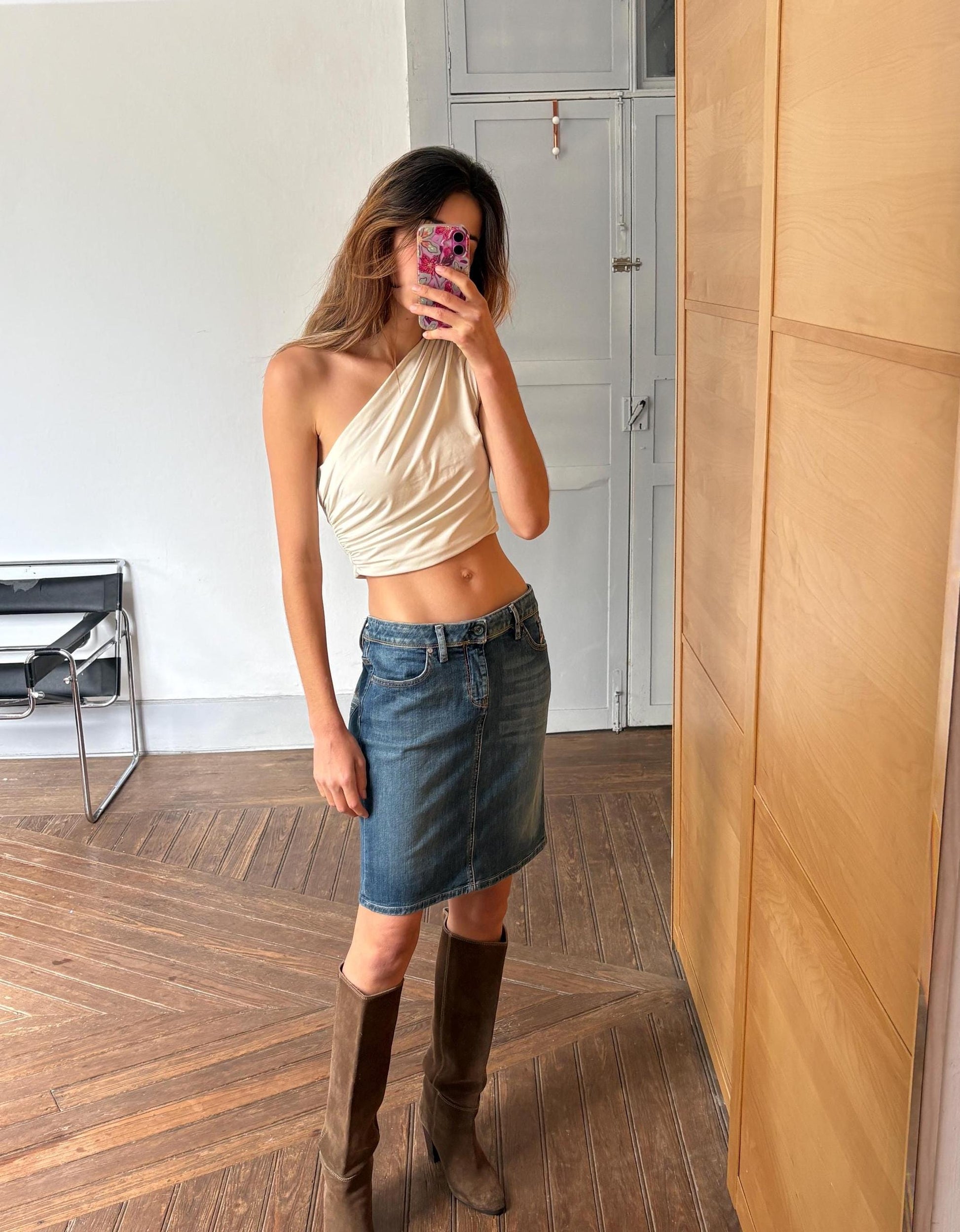 Vintage Diesel Denim Skirt – Y2K 90s Aesthetic, Stretch Denim, Mid-Length, Size EU 42 / UK 14 / US 10