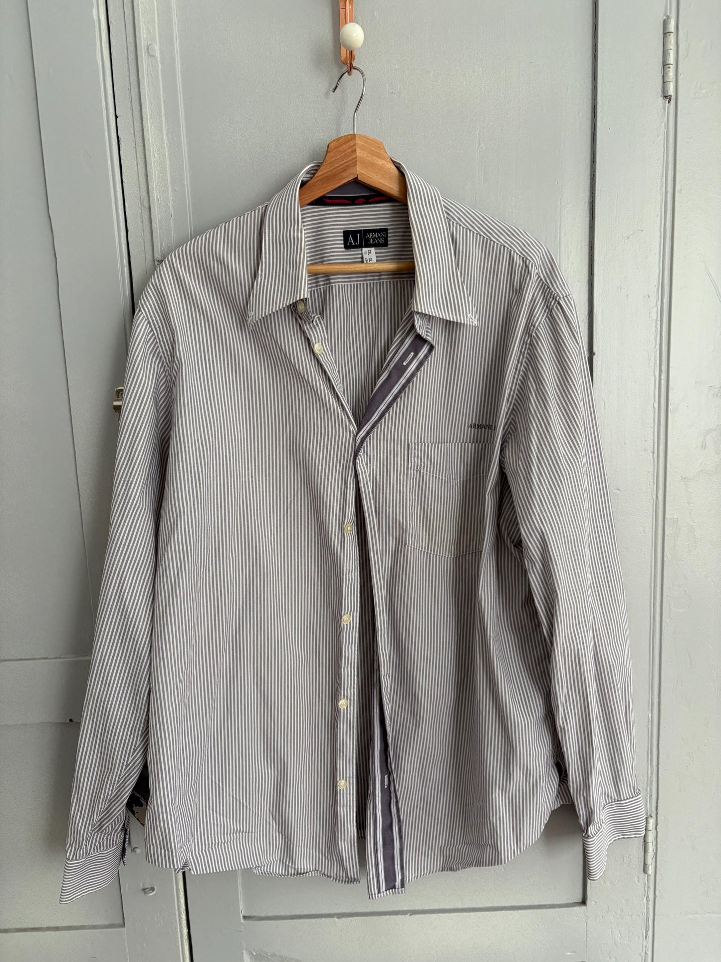 Vintage Armani Jeans Striped Shirt – Oversized Fit, 100% Cotton, Size XXL / US XL, Classic Button-Up