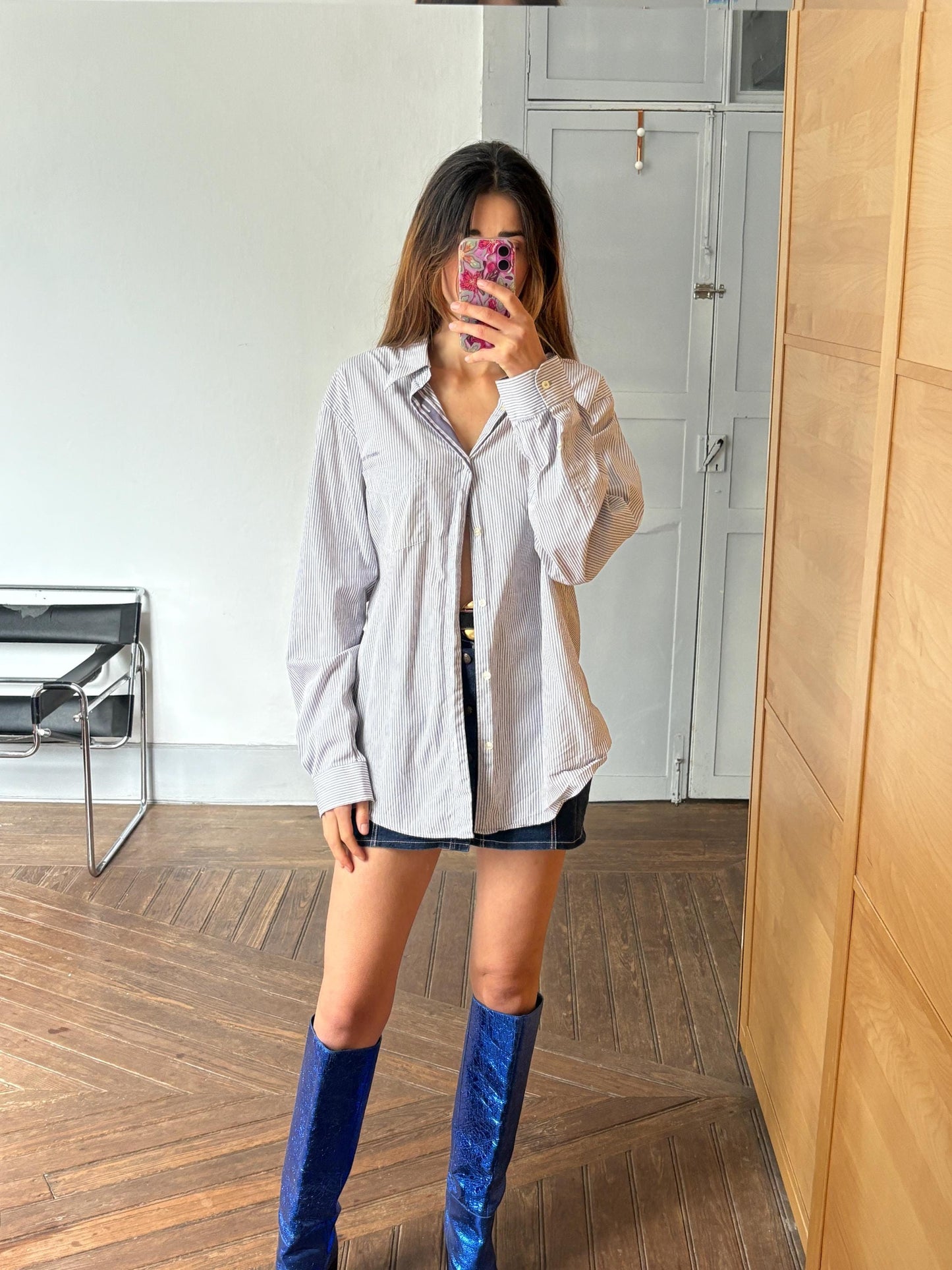 Vintage Armani Jeans Striped Shirt – Oversized Fit, 100% Cotton, Size XXL / US XL, Classic Button-Up