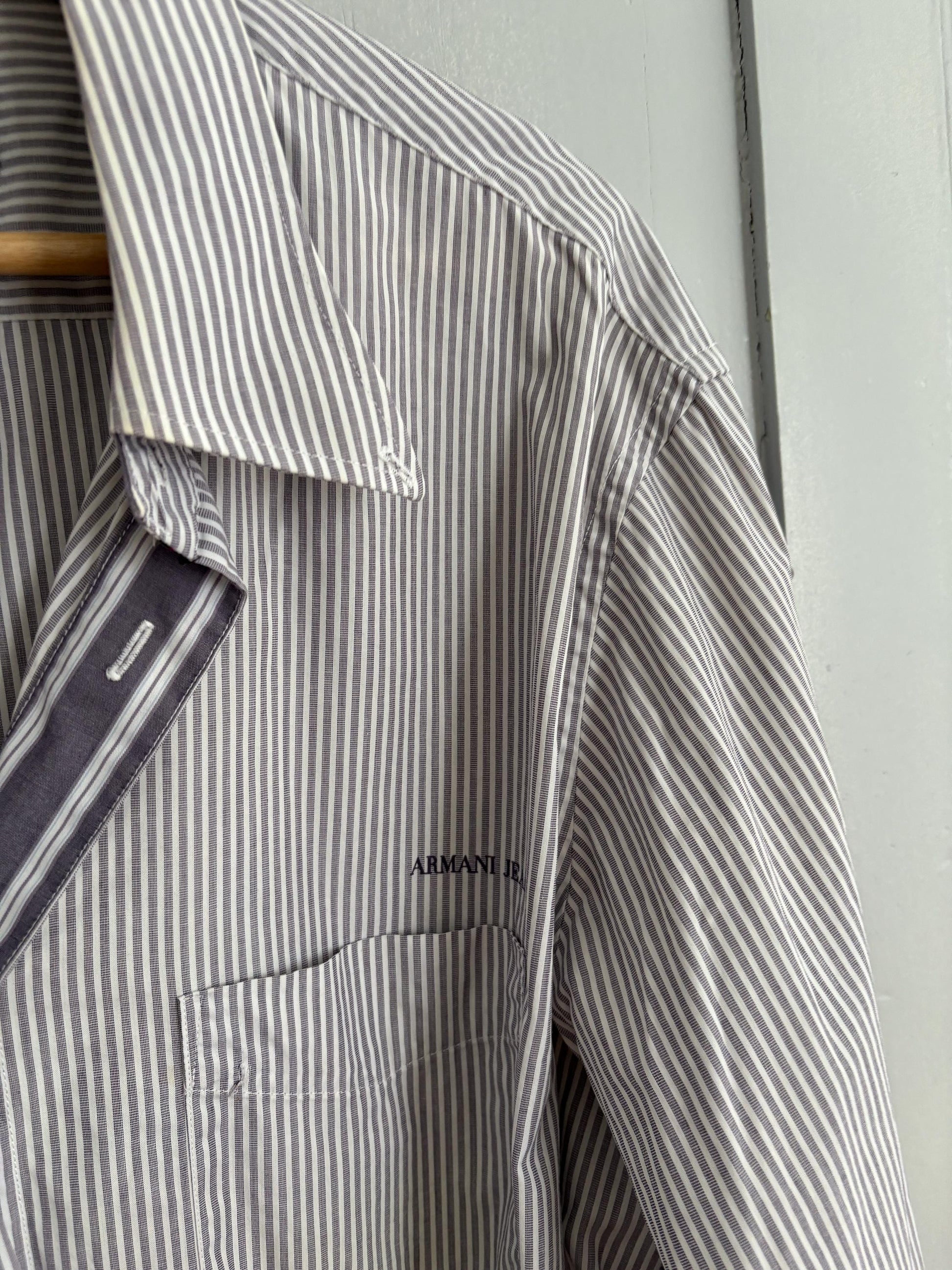 Vintage Armani Jeans Striped Shirt – Oversized Fit, 100% Cotton, Size XXL / US XL, Classic Button-Up