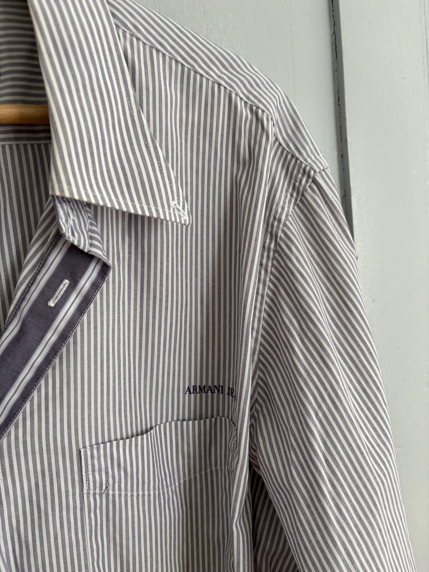 Vintage Armani Jeans Striped Shirt – Oversized Fit, 100% Cotton, Size XXL / US XL, Classic Button-Up