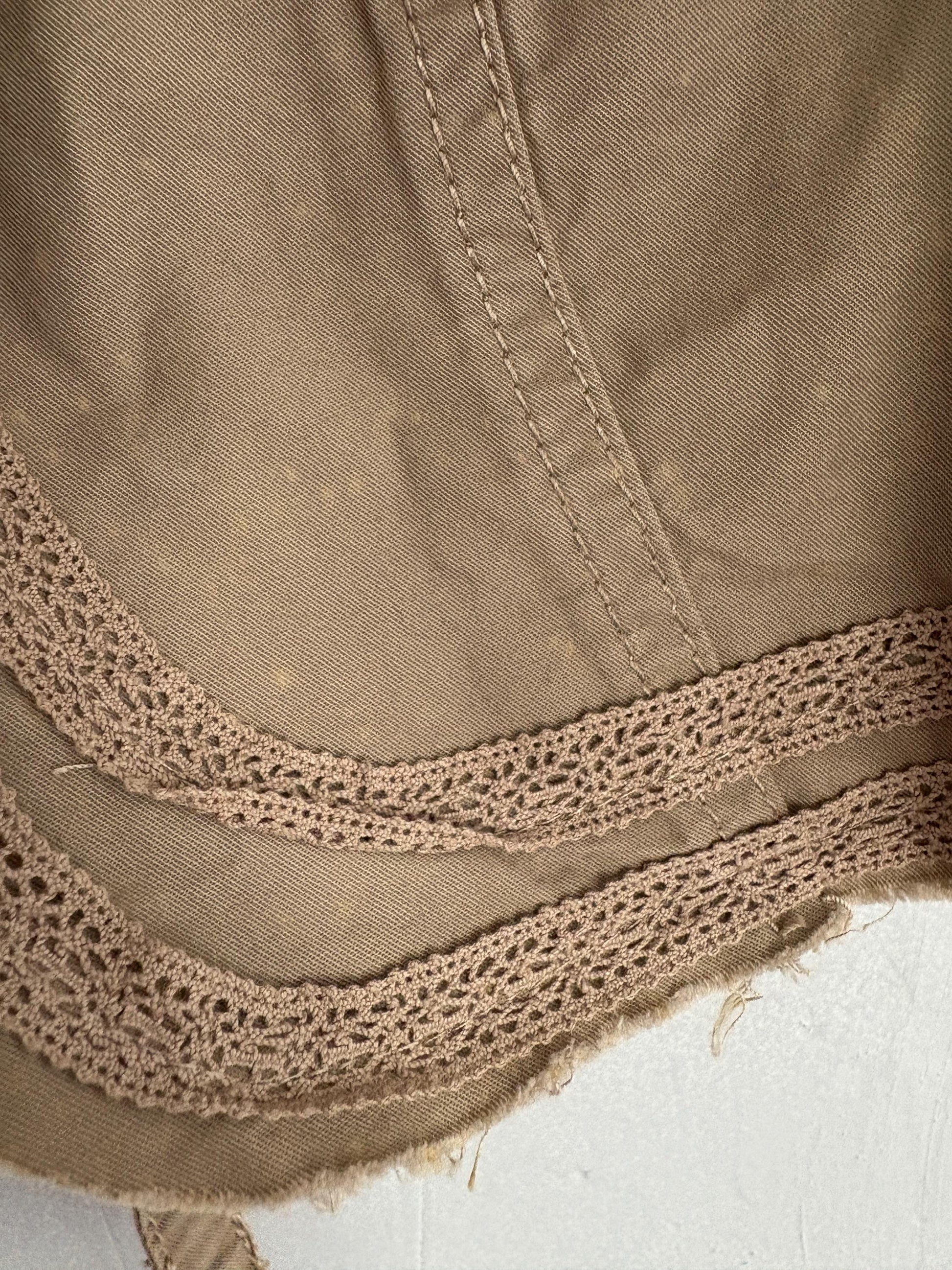 vintage boho cropped vest brown tie front waistcoat lace trim fairycore romantic layering piece cottagecore