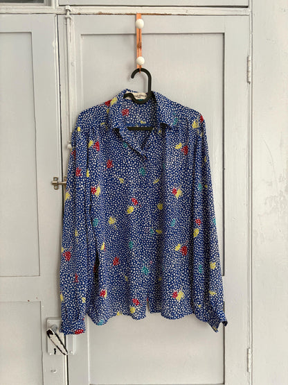Blue Floral Sheer Blouse Vintage Serge Nancel Paris