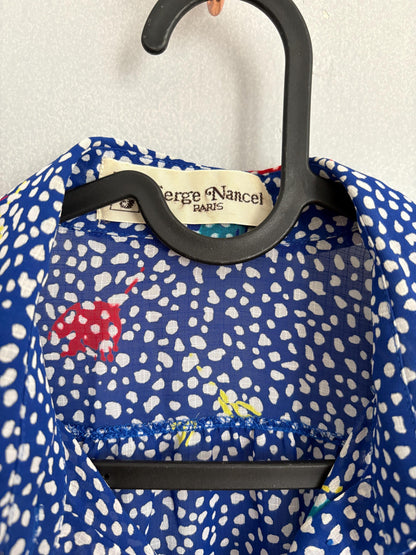 Blue Floral Sheer Blouse Vintage Serge Nancel Paris