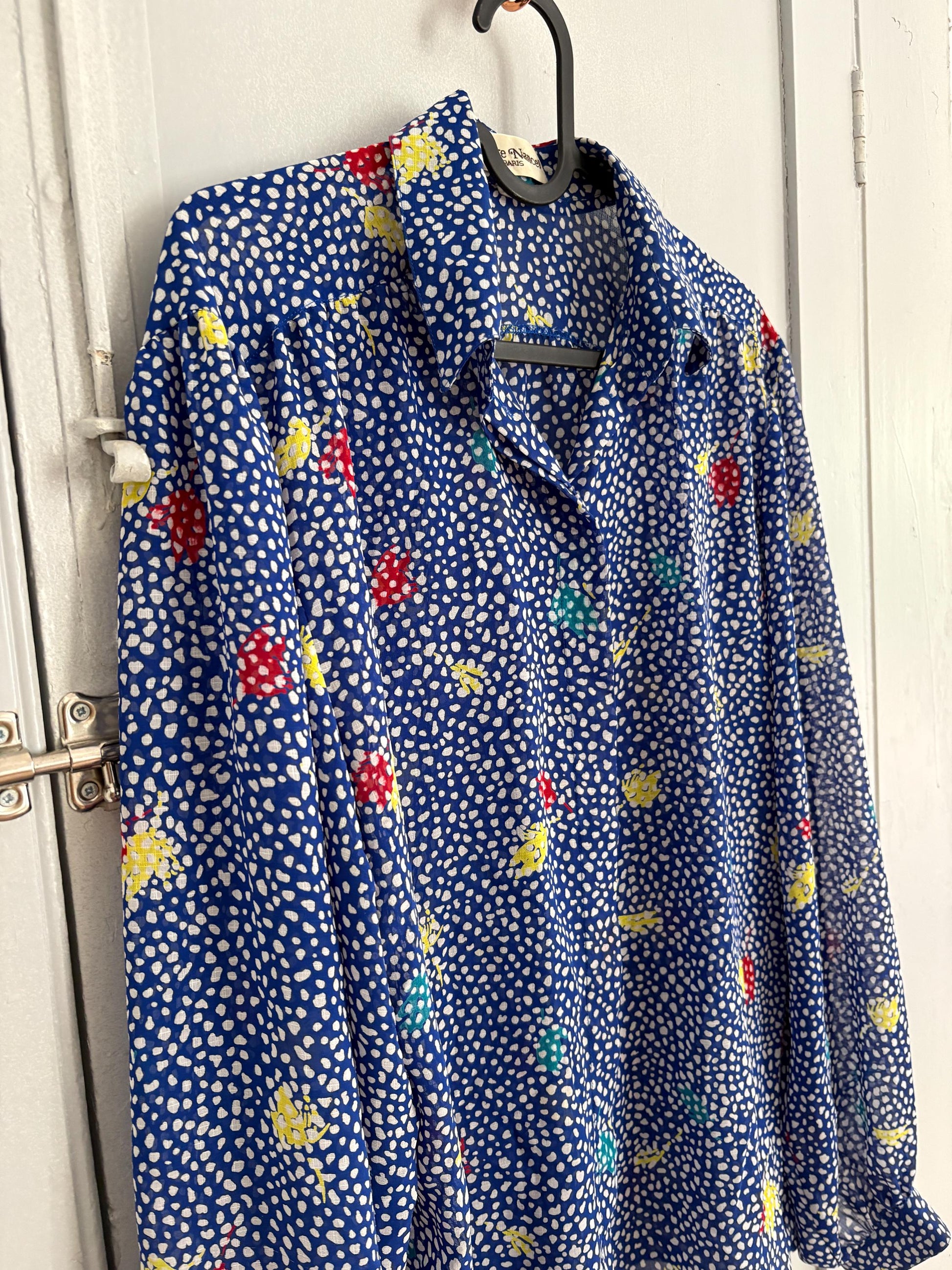 Vintage Serge Nancel Paris Sheer Floral Blouse – Retro Chic!