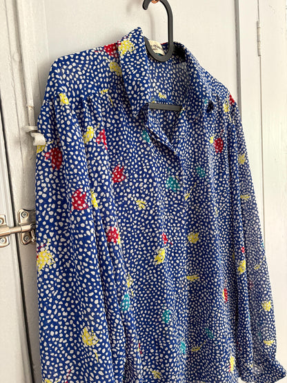Blue Floral Sheer Blouse Vintage Serge Nancel Paris