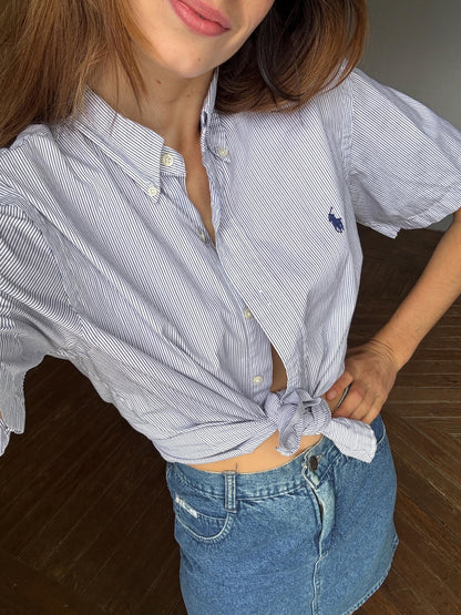 90s Oversized Stripe Button-Up Shirt — back view