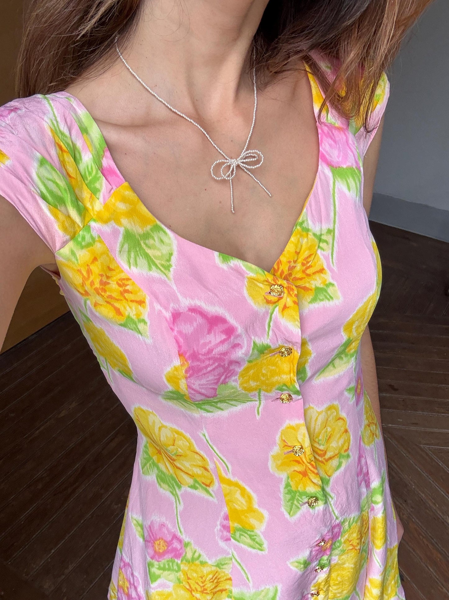 Vintage Escada Silk Floral Mini Dress – 1990s Designer Pink Summer Romance outfit, Luxury wedding short guest dress