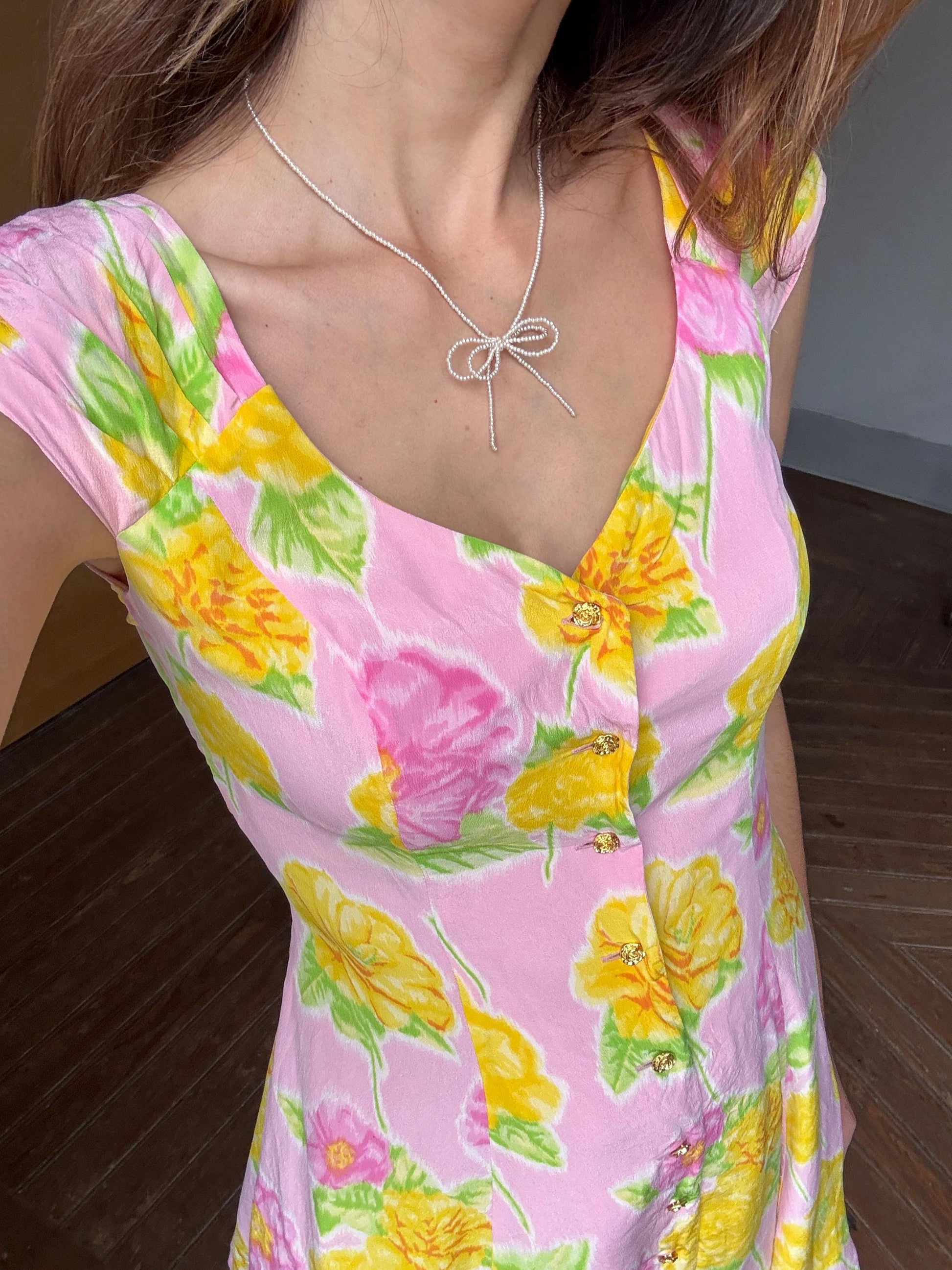 Vintage Escada Silk Floral Mini Dress – 1990s Designer Pink Summer Romance outfit, Luxury wedding short guest dress