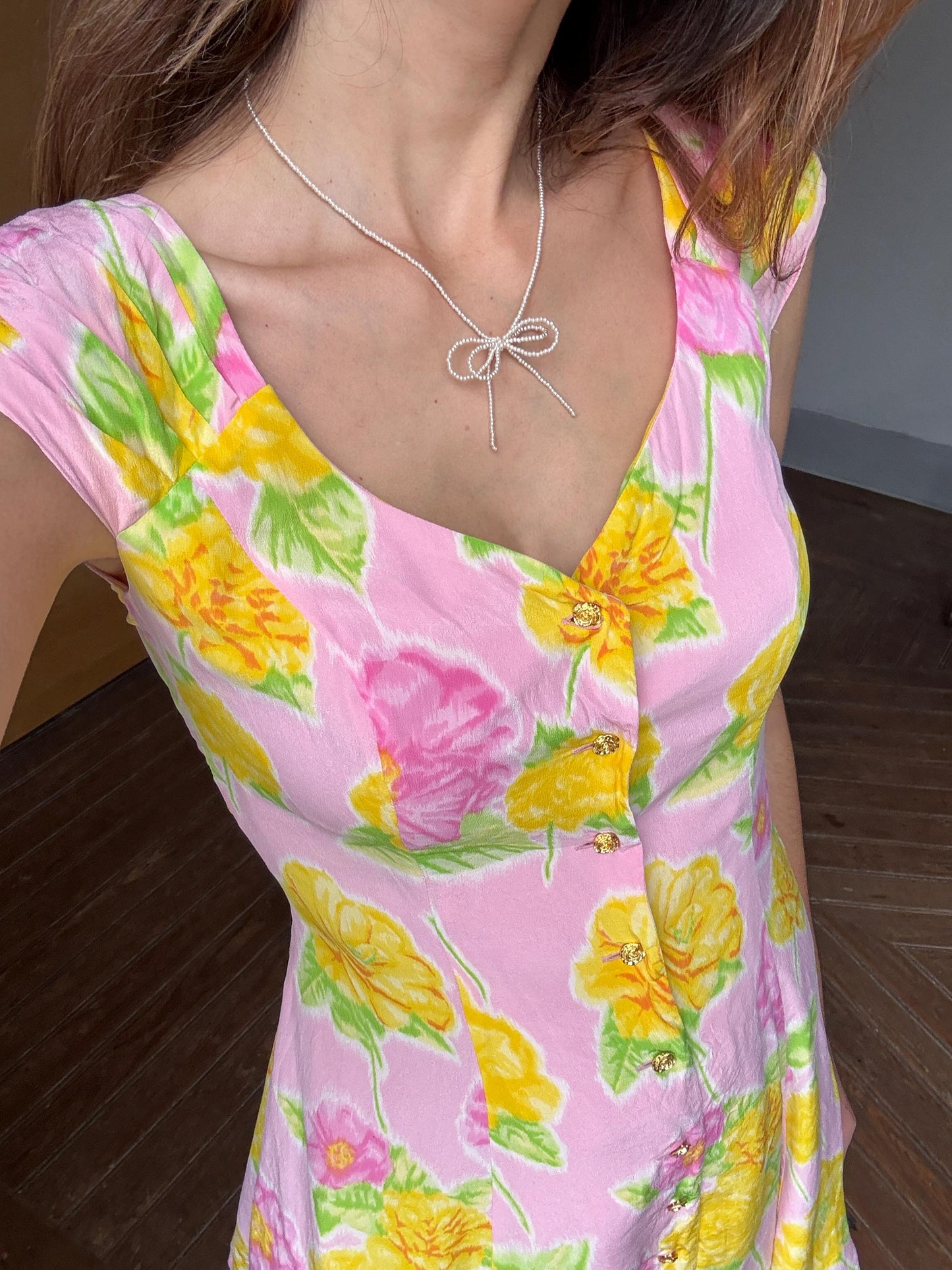 Vintage Escada Silk Floral Mini Dress – 1990s Designer Pink Summer Romance outfit, Luxury wedding short guest dress