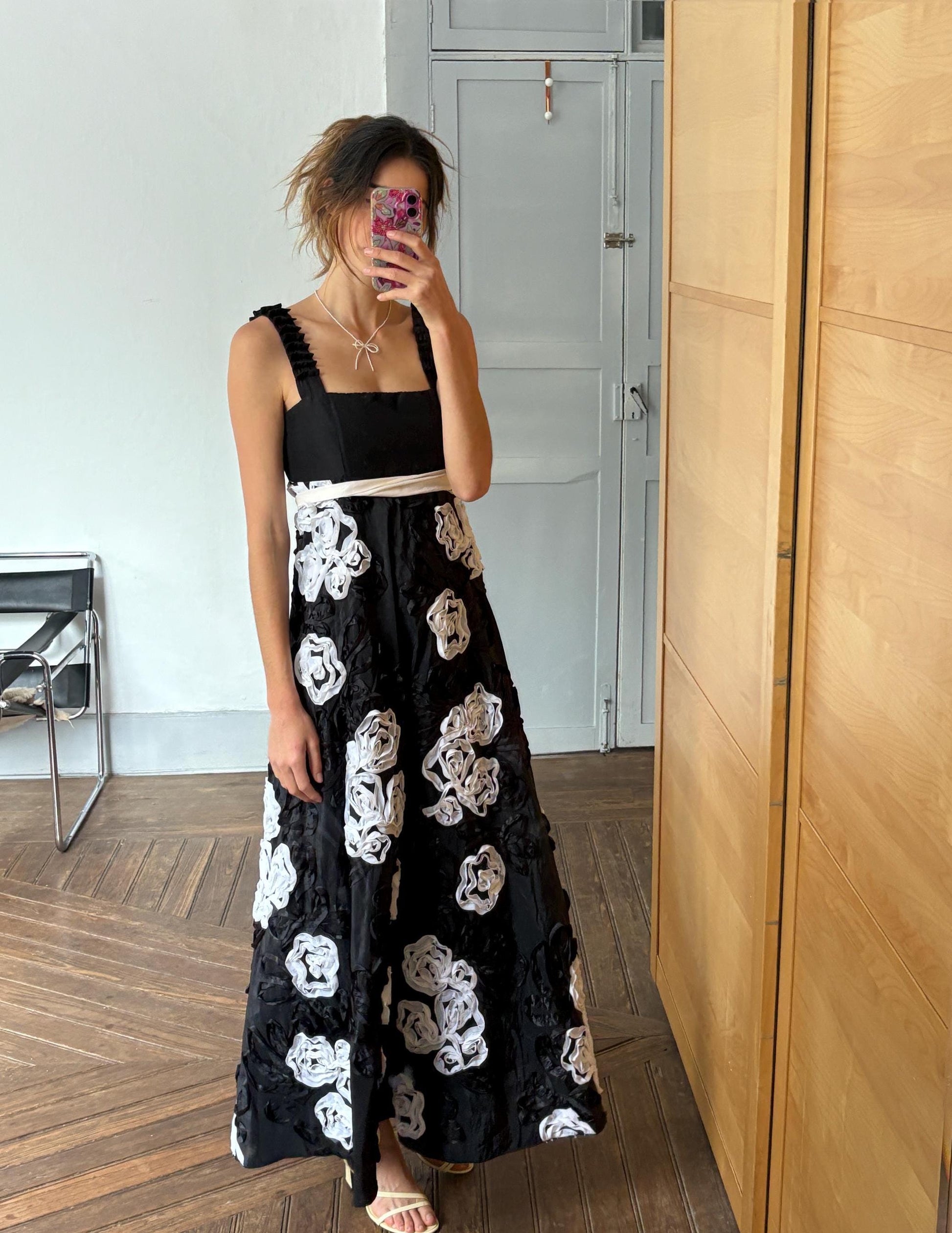 Vintage Black & White Floral Evening Gown — additional view 5