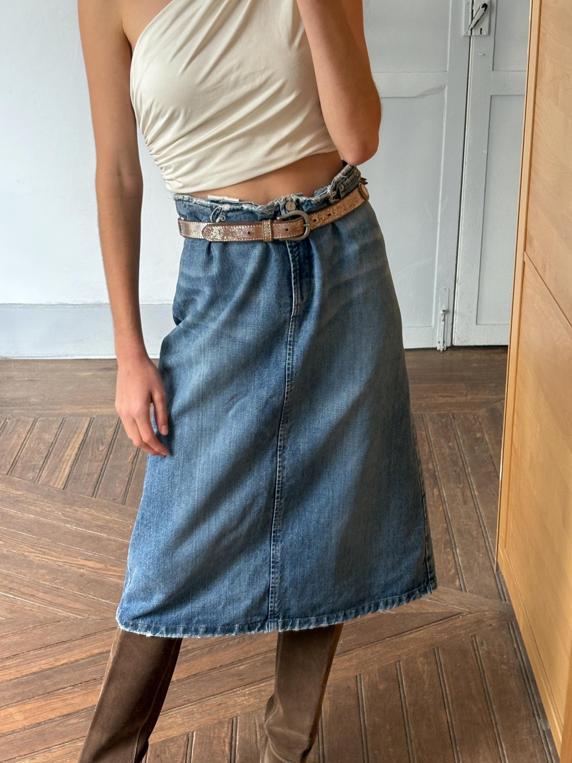 Vintage Max & Co Denim Midi Skirt – High Waist 90s Y2K. Made in Italy. EU 44