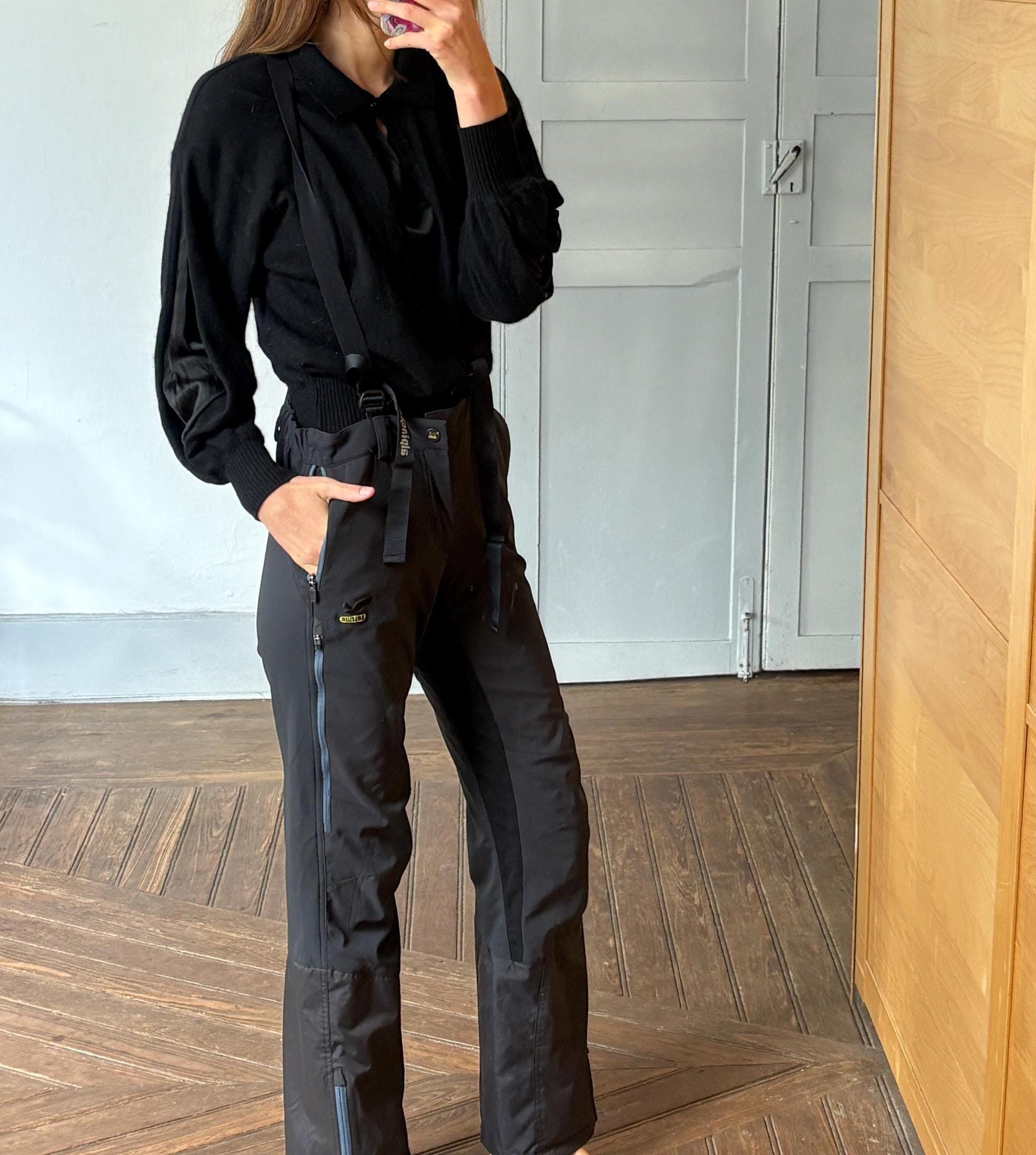 Vintage Black Salewa Ski Pants — back view